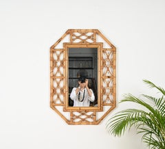 Large Italian Mirror in Bamboo, Rattan and Wicker by Vivai del Sud, Italy 1970s