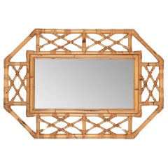 Grand miroir italien en bambou, rotin et osier par Vivai del Sud, Italie, années 1970