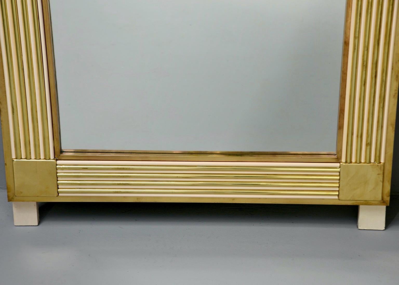 Large Italian Mirror with Polished Brass and Enamel Frame 1