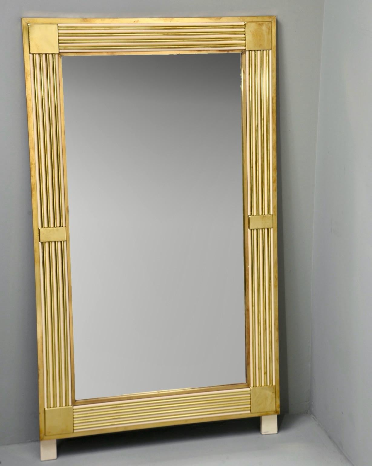 Large Italian Mirror with Polished Brass and Enamel Frame 4