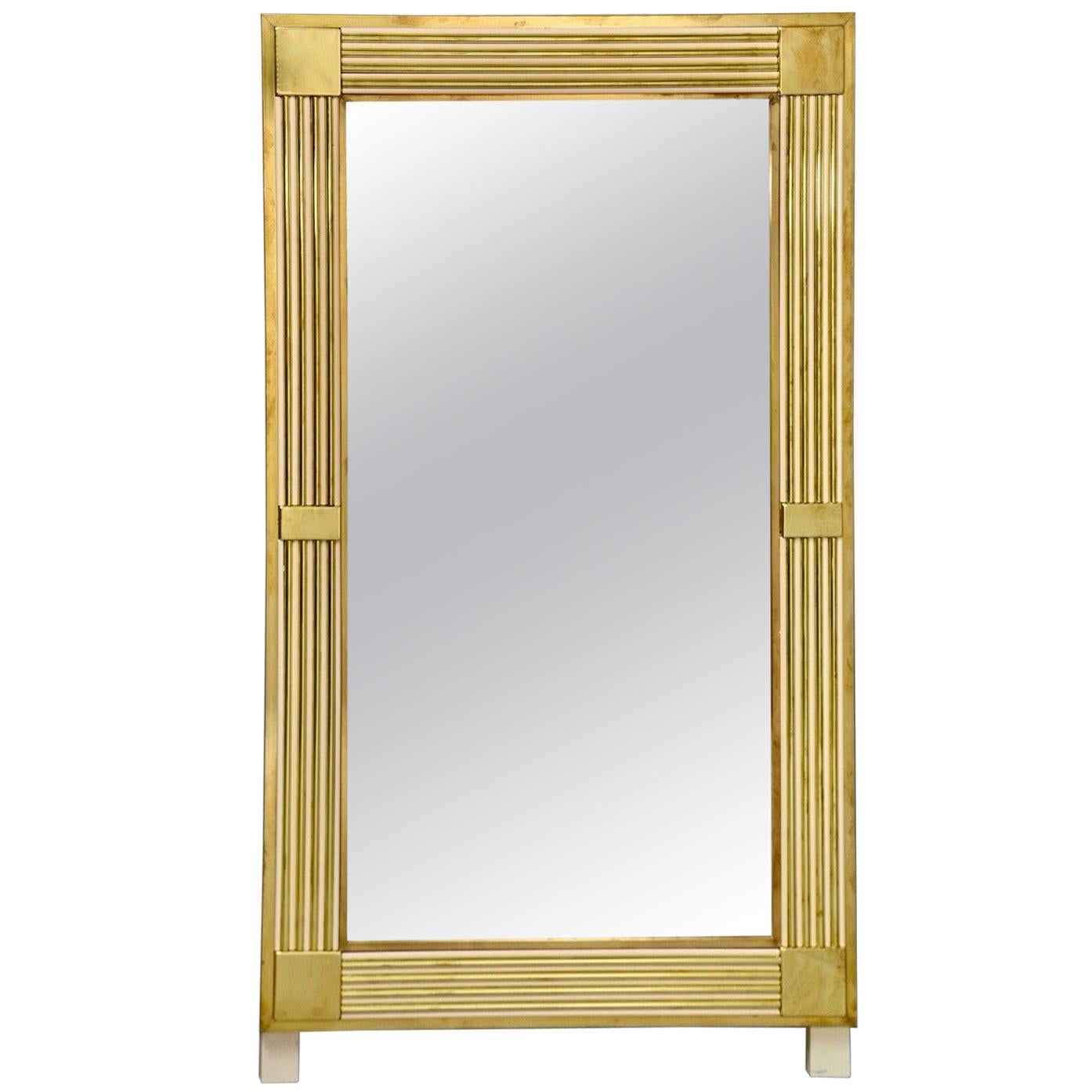 Large Italian Mirror with Polished Brass and Enamel Frame