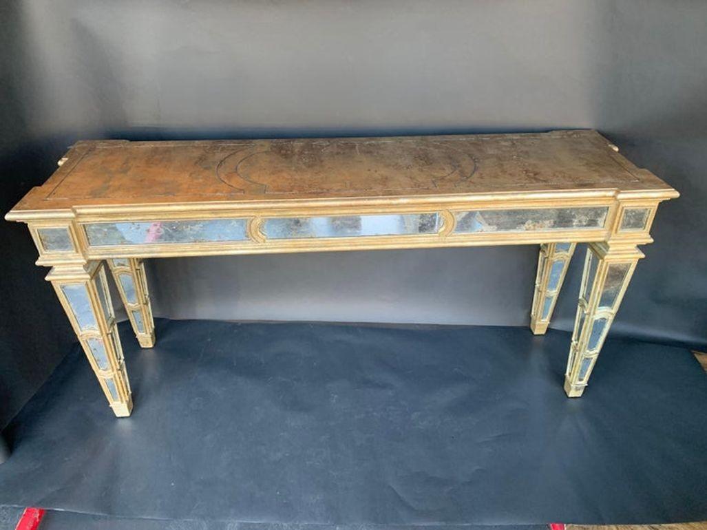 Large wood mirrored console made in Italy, c. 1920s. 
Dimensions:
34