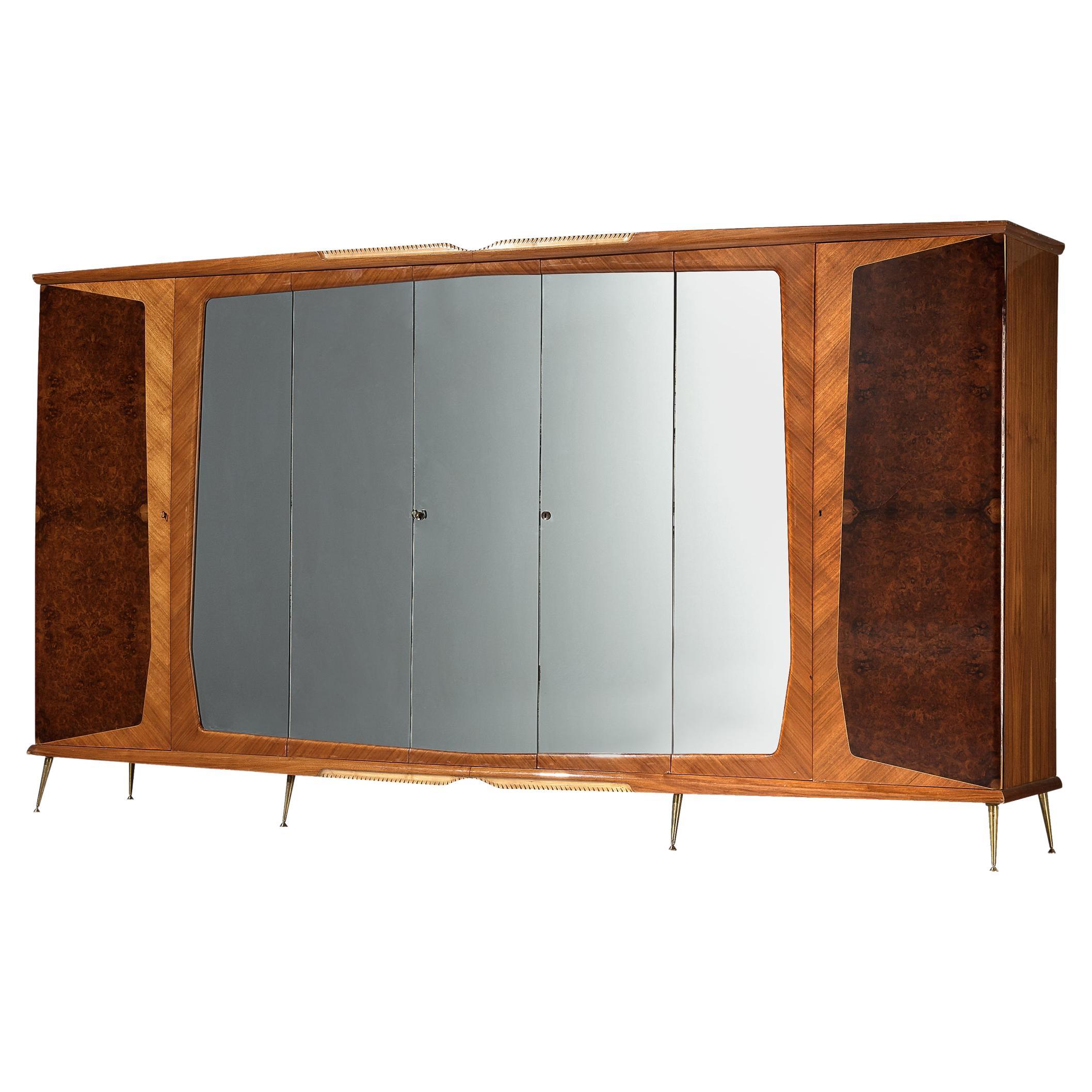 Large Italian Mirrored Wardrobe in Walnut with Mirror Panels