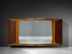 Large Italian Mirrored Wardrobe in Walnut with Mirror Panels