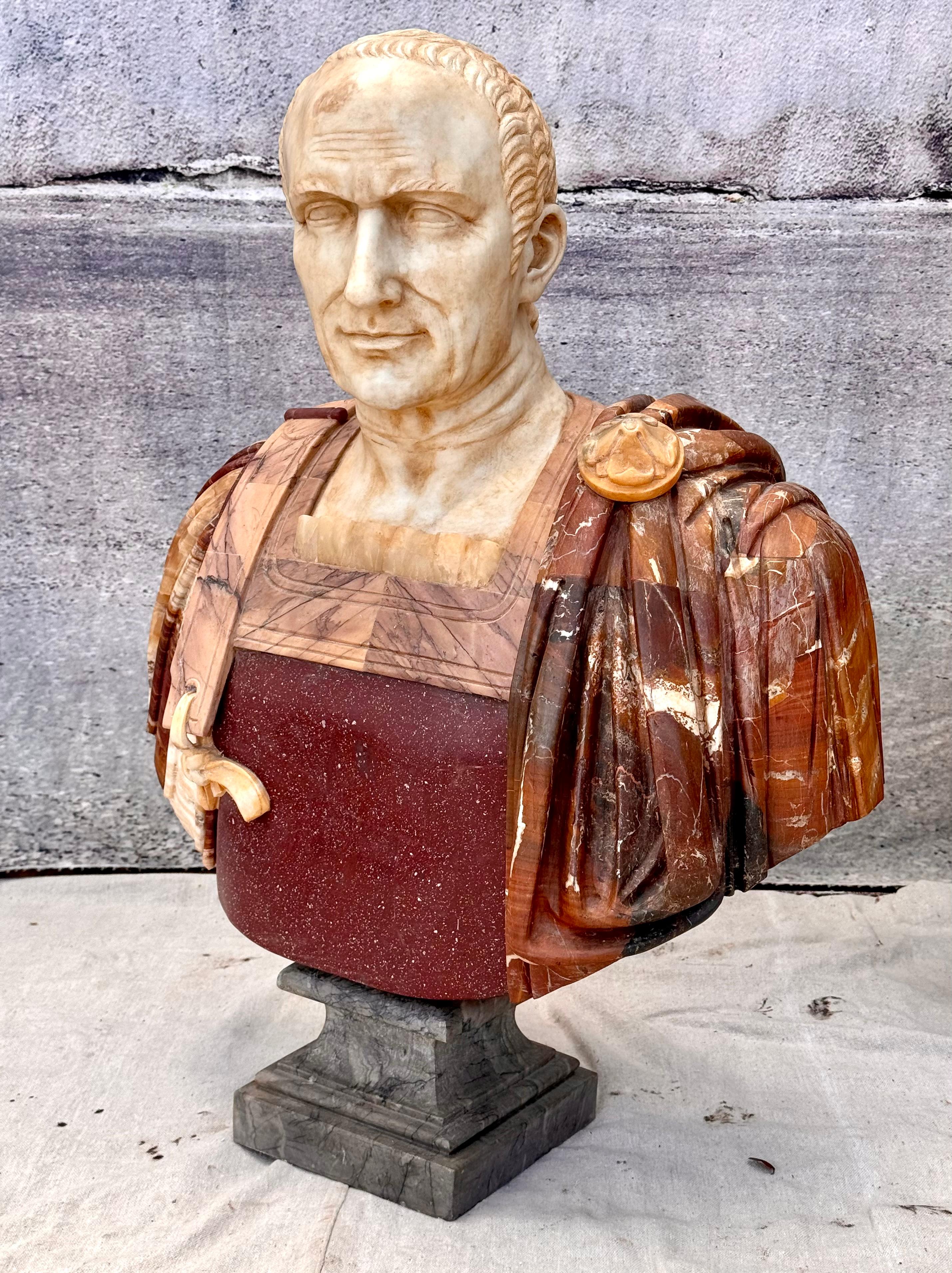 Große italienische Marmorbüste des Kaisers Julius Caesar aus gemischtem Marmor im Angebot 7