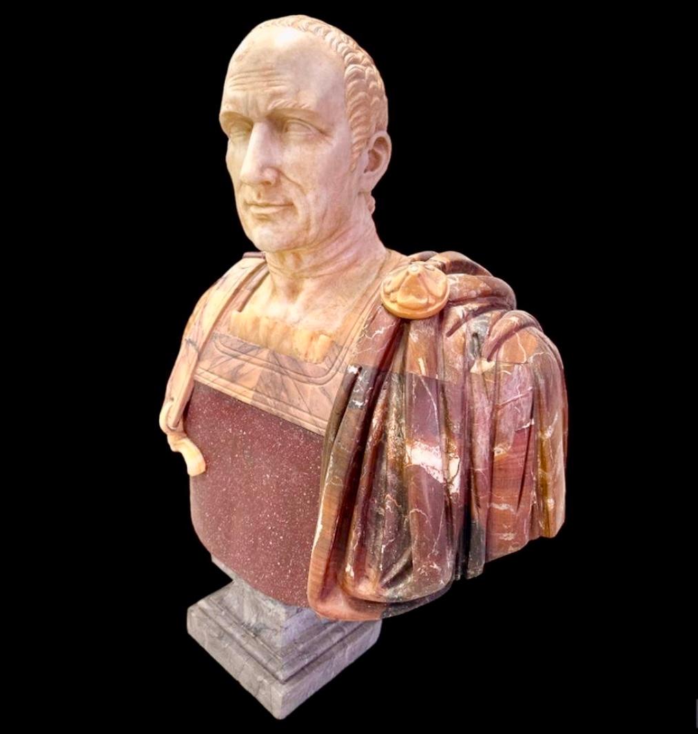 Greco Roman Large Italian Mixed Marble Bust Of Emperor Julius Caesar For Sale