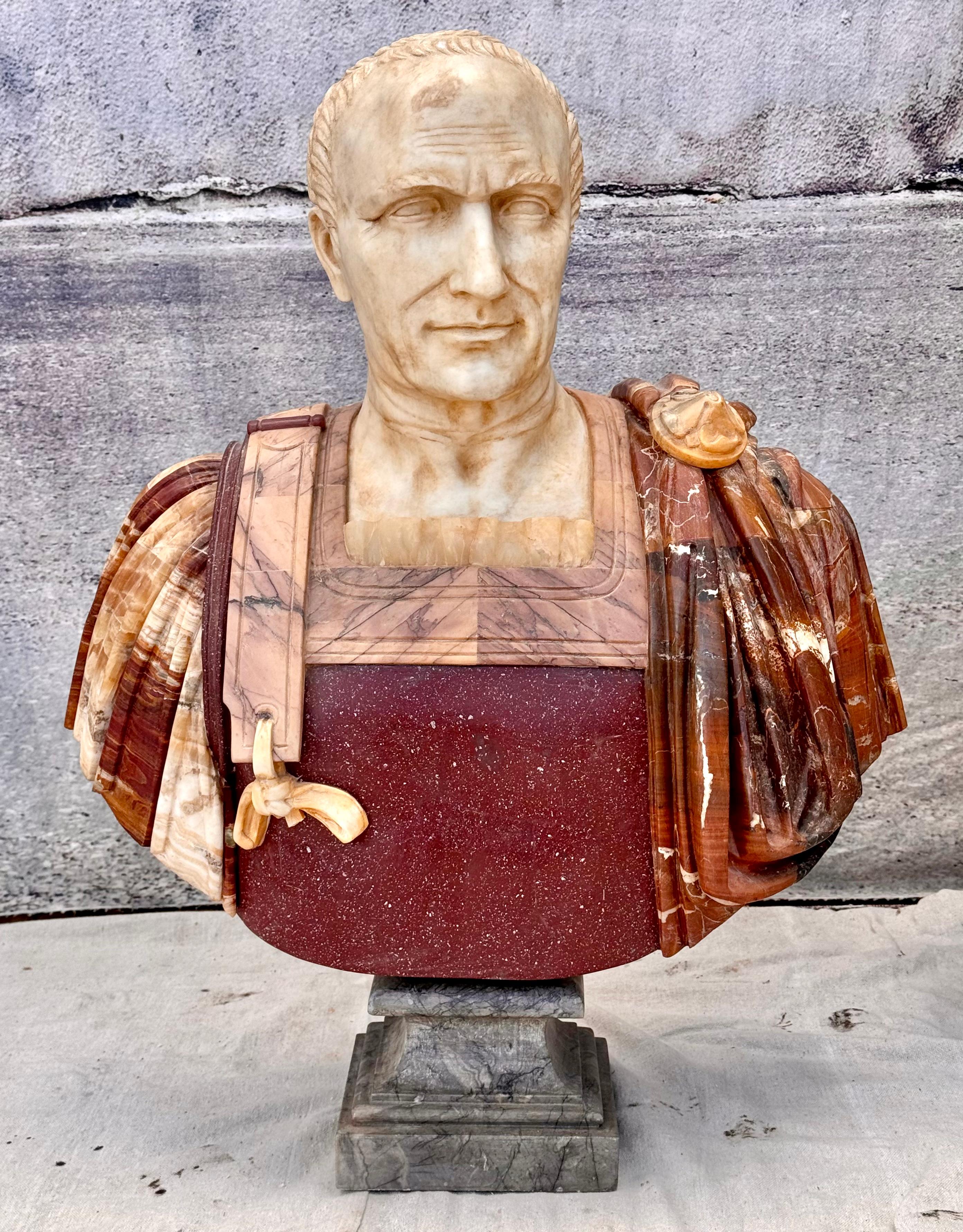 Large Italian Mixed Marble Bust Of Emperor Julius Caesar For Sale 2