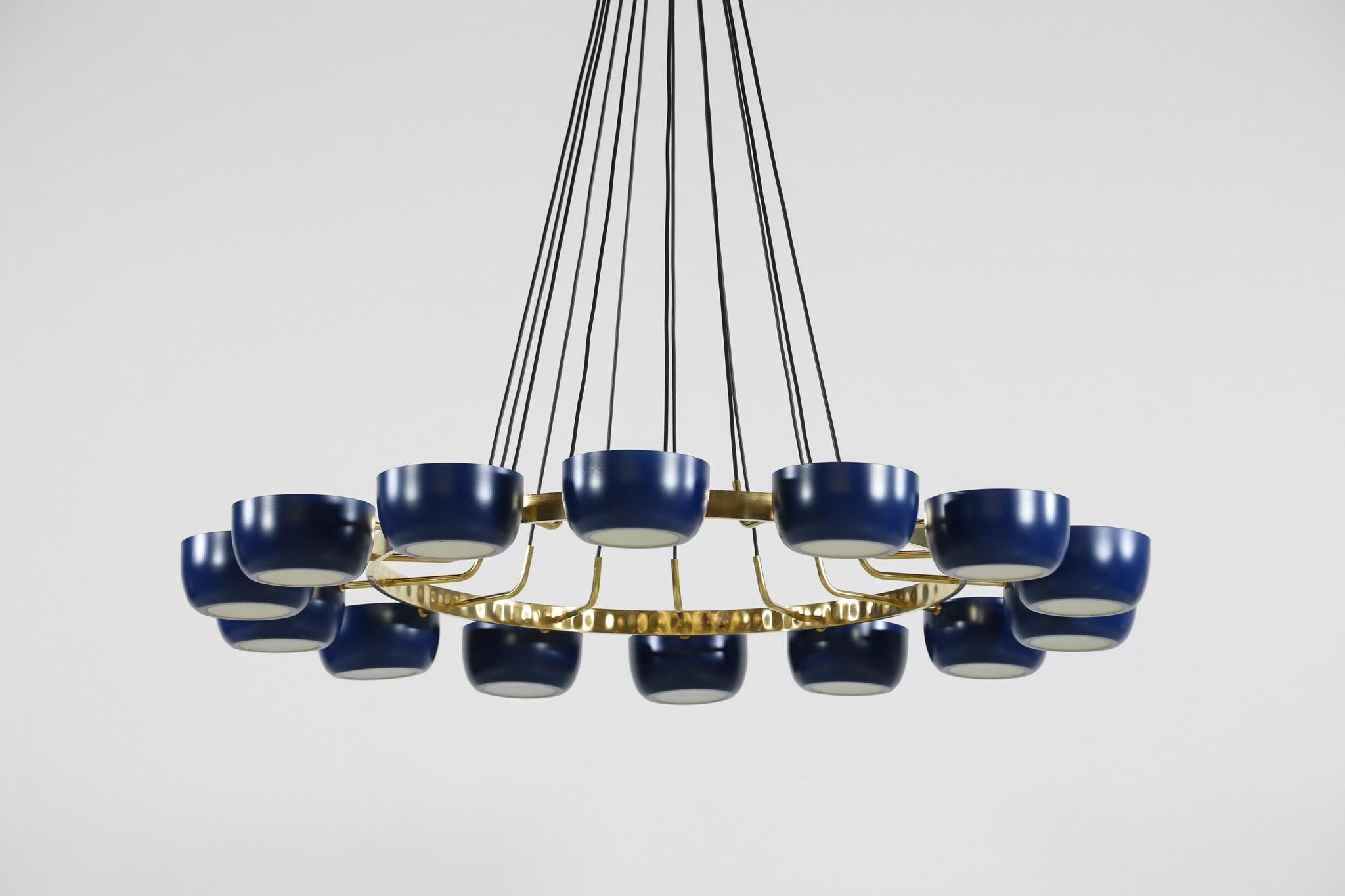 Contemporary Large Italian Modern Blue Chandelier with 14 Lights in Stilnovo Style 