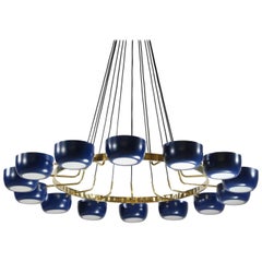 Large Italian Modern Blue Chandelier with 14 Lights in Stilnovo Style "Moderna"