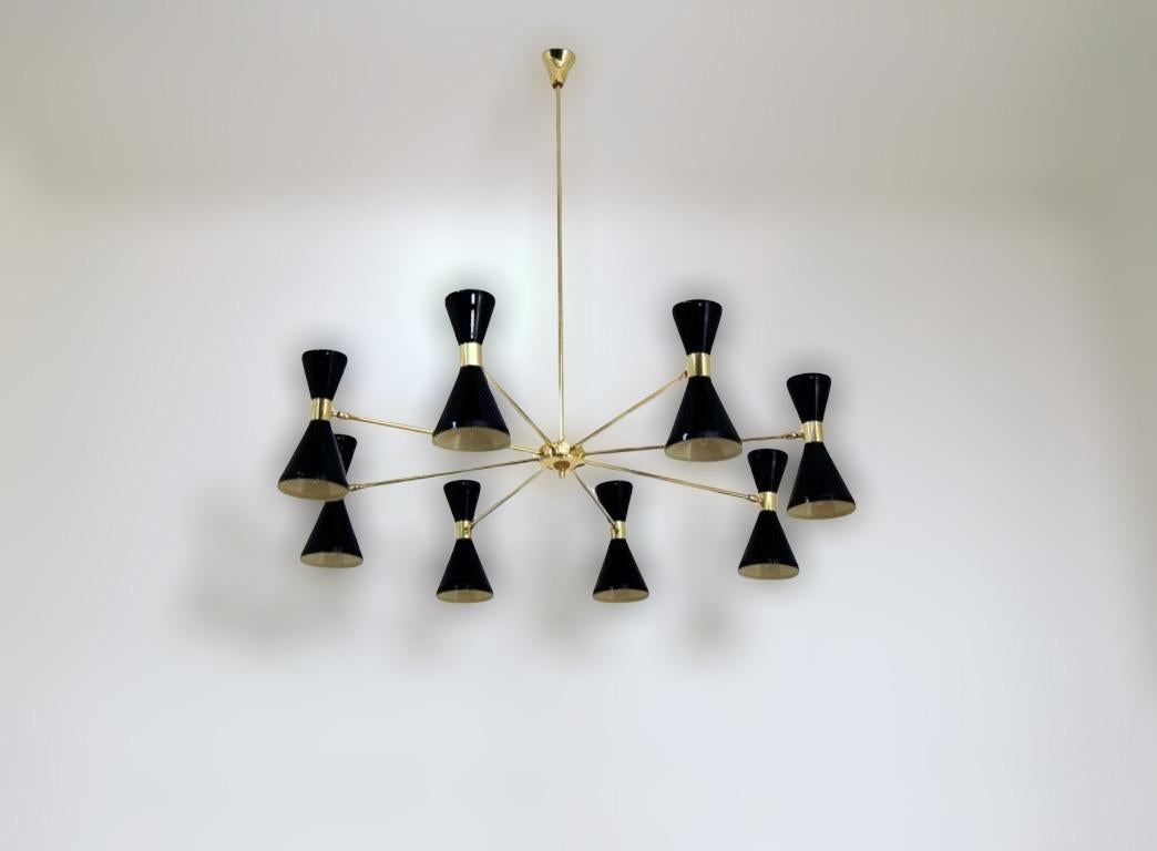 Mid-Century Modern Italian Modern Chandelier in Brass and Enamel by Fabio Ltd For Sale