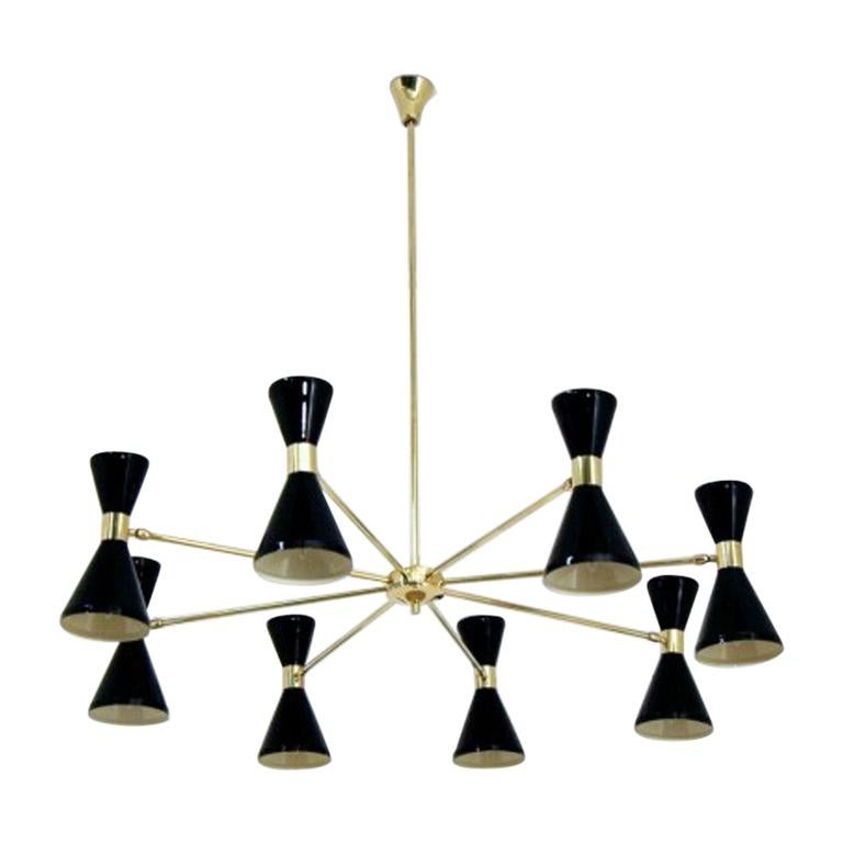 Italian Modern Chandelier in Brass and Enamel by Fabio Ltd