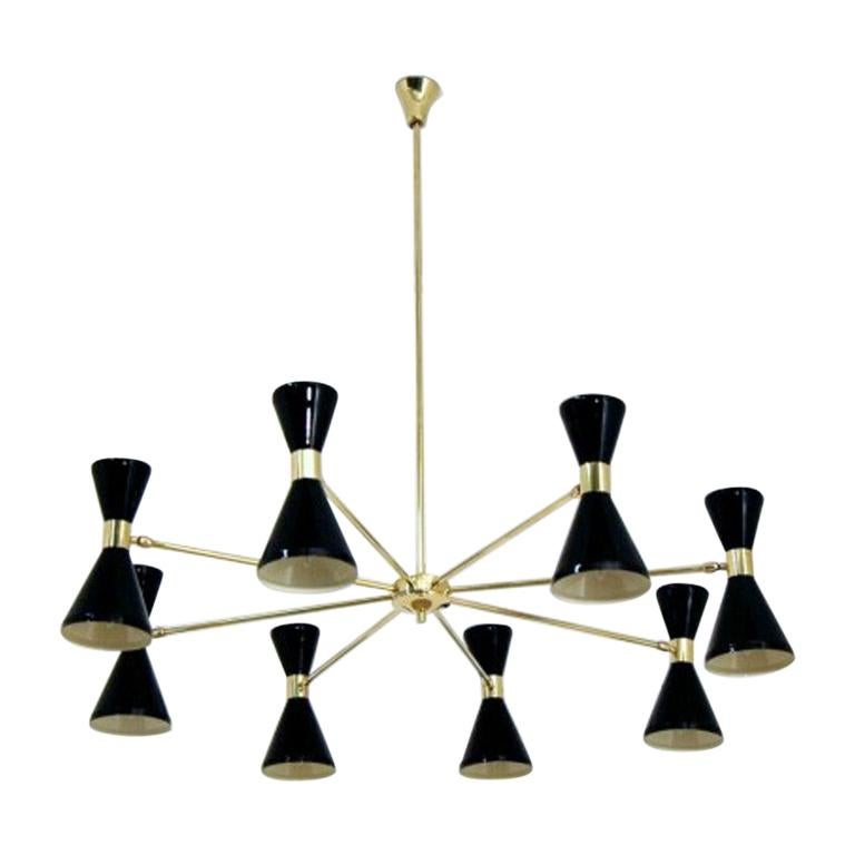 Large Italian Modern Chandelier in Brass and Enamel by Fabio Ltd For