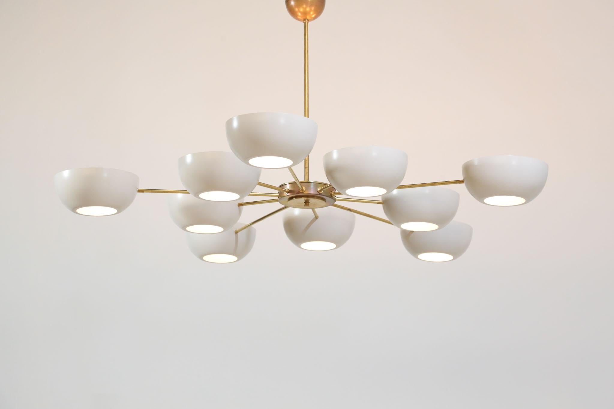 Mid-Century Modern Large Italian Modern Chandelier with 10 Arms in Gino Sarfatti Style 