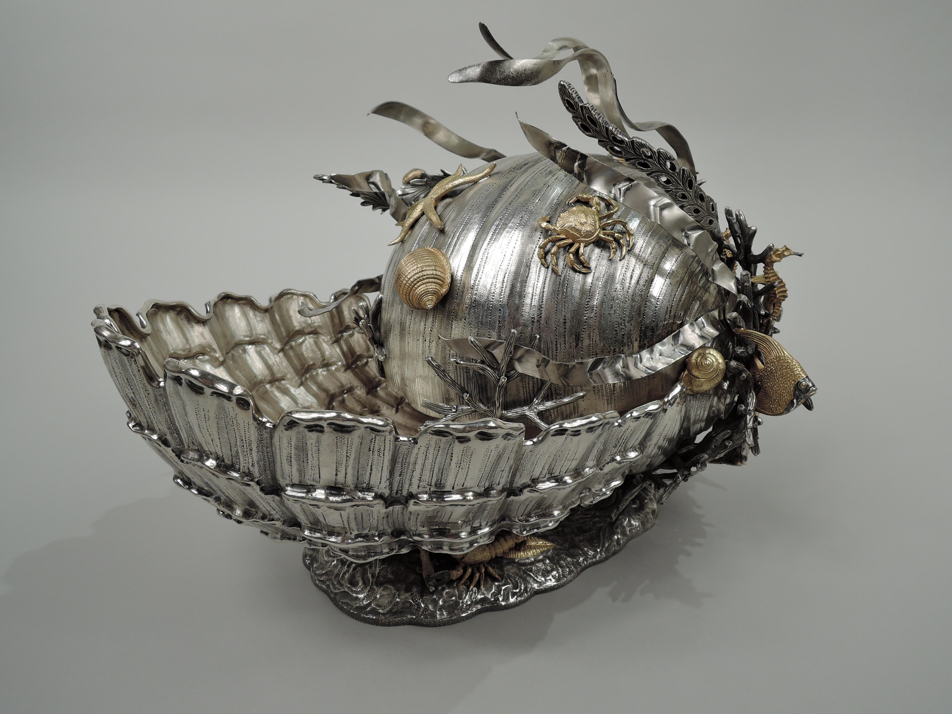 Large Italian Modern Fantasy Marine Silver Seashell Centerpiece In Excellent Condition For Sale In New York, NY