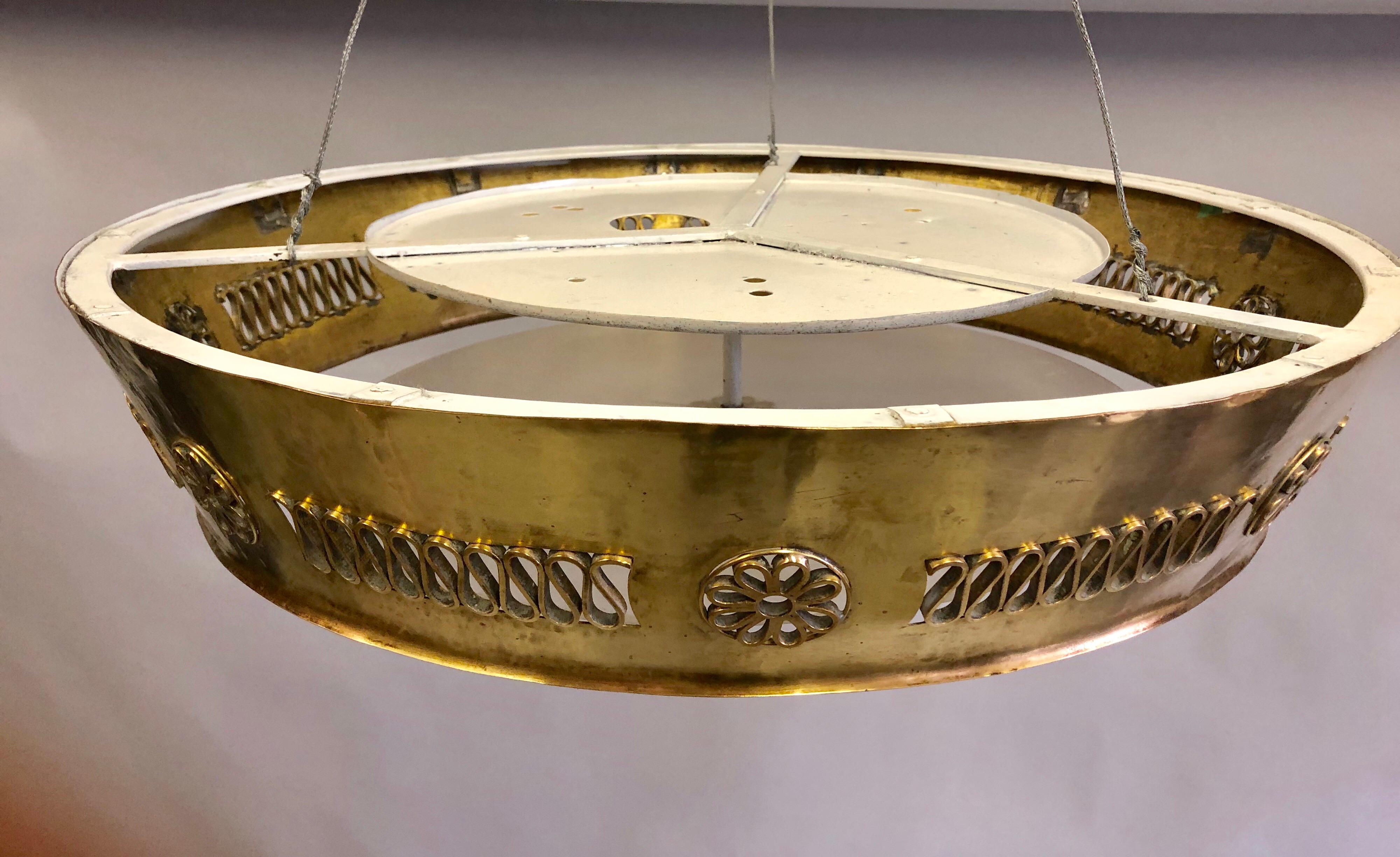 Italian Modern Neoclassical Brass Pendant / Flush Mount Attribute Pietro Chiesa 2
