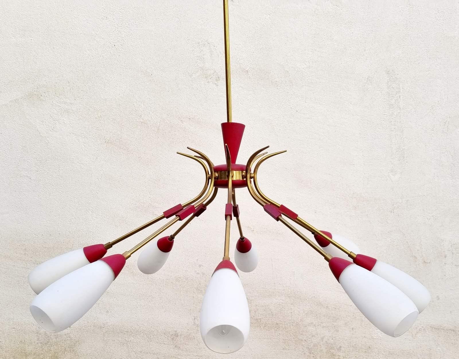 Metallo Grande lampadario italiano Sputnik Modern in stile Stilnovo, Italia anni '60 in vendita