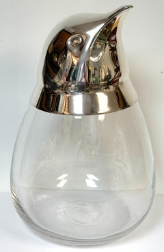 Large Italian Modern Sterling Silver & Crystal Penguin Ice Bucket, 16" High
