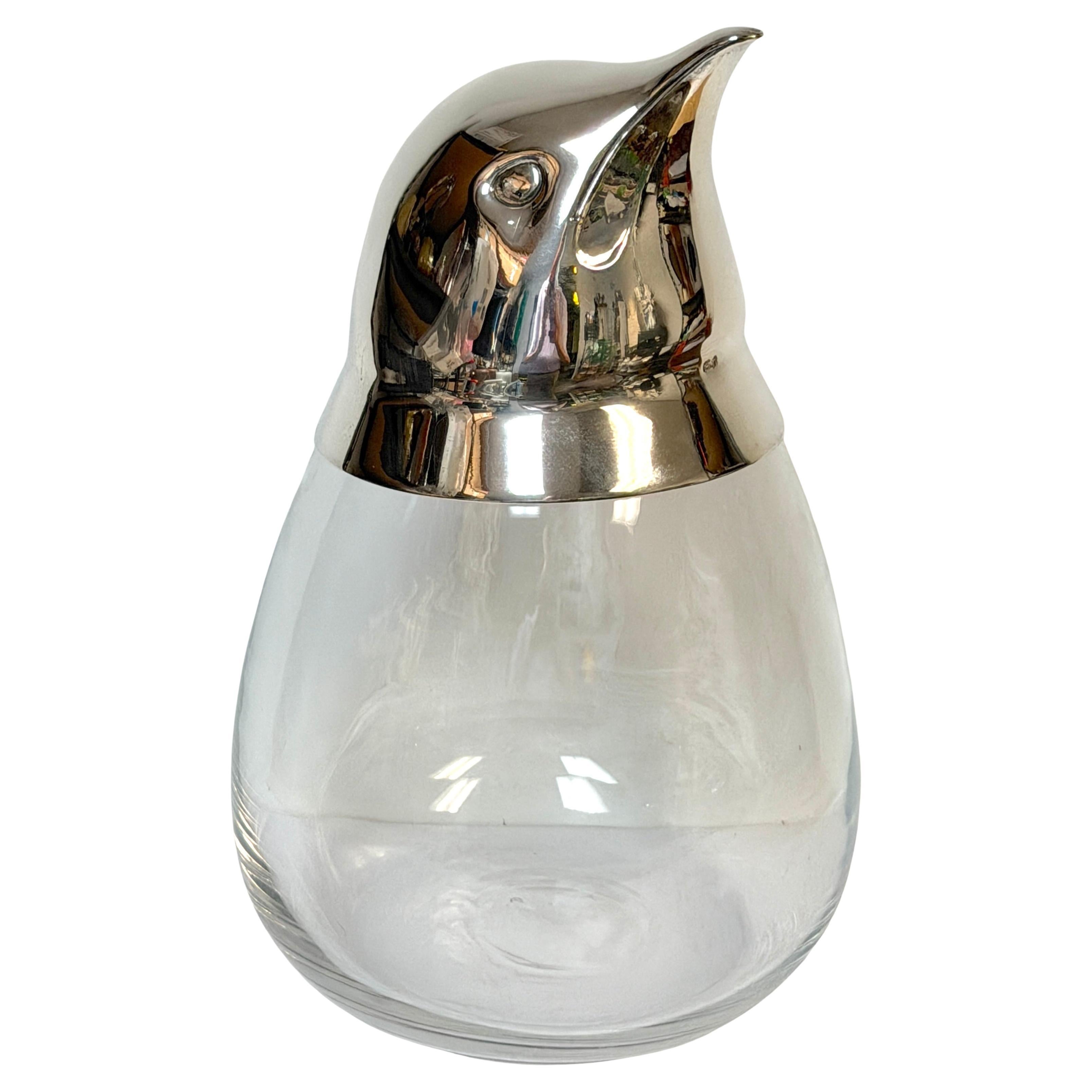 Große italienische moderne Sterling Silber
Kristall Pinguin Eiskübel, 16" hoch