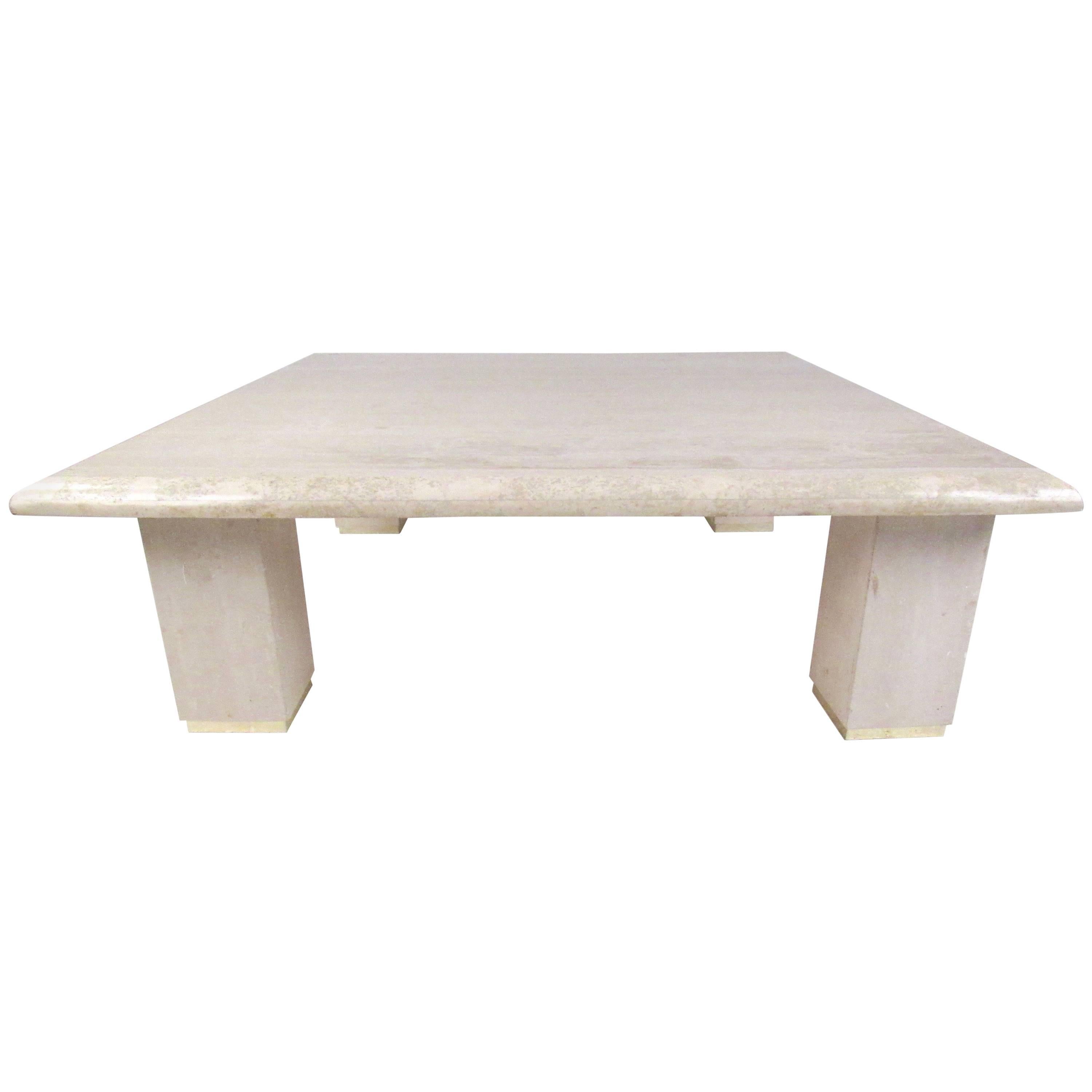 Large Italian Modern Travertine Coffee Table