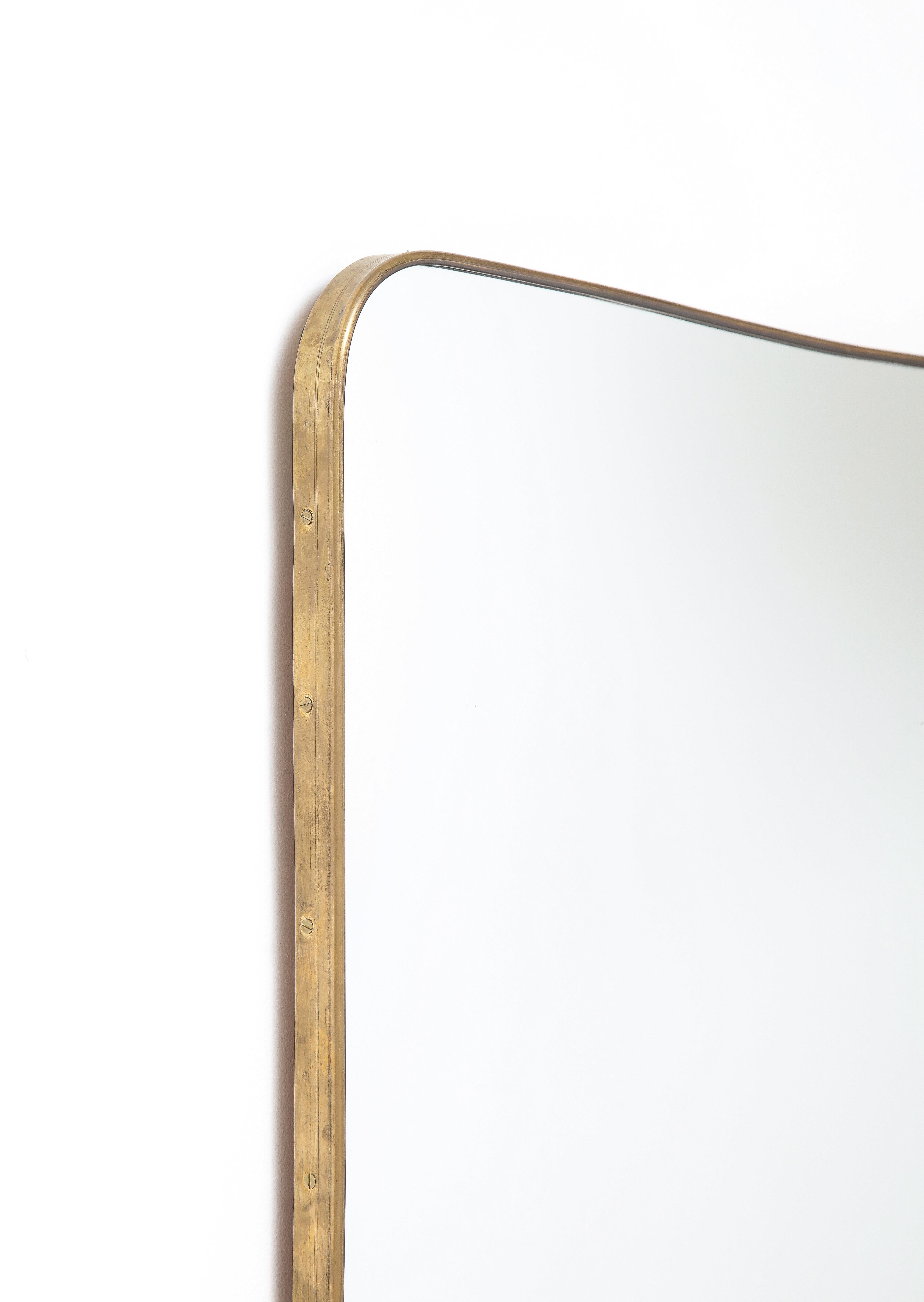 Large Italian Modernist Brass Framed Mirror, Italy, 1950’s In Good Condition In Brooklyn, NY