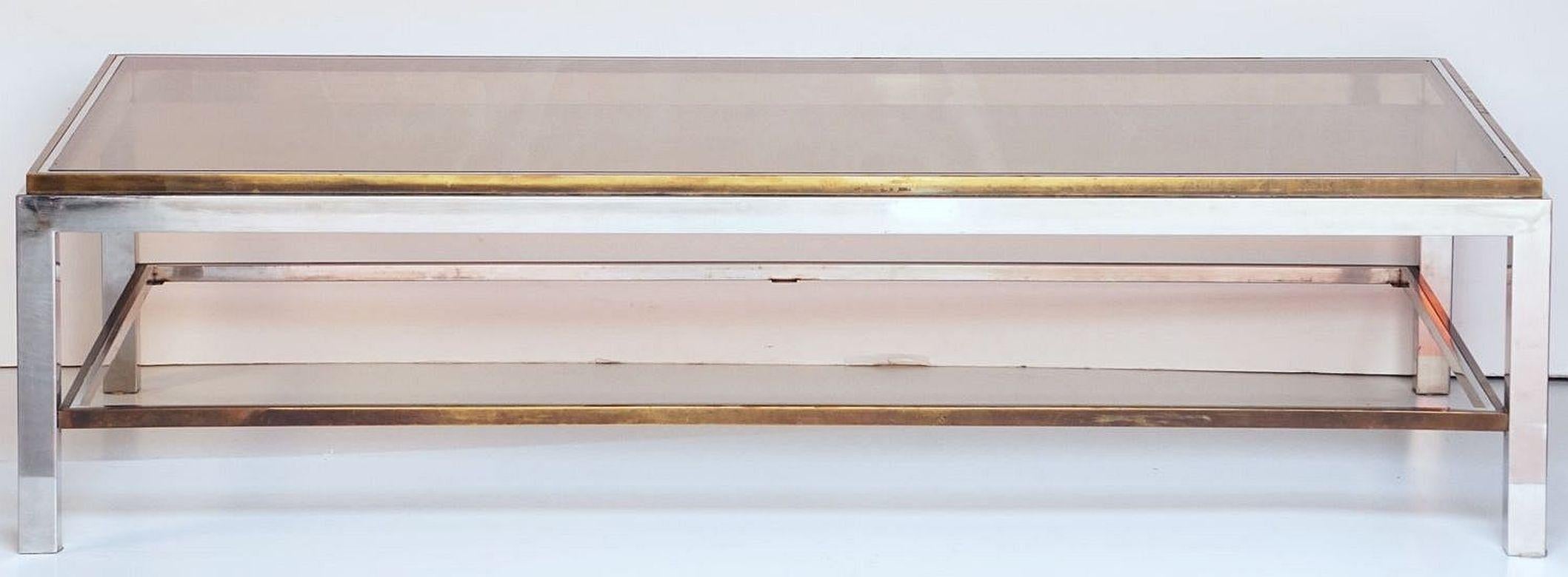 Large Italian Modernist Low Cocktail or Coffee Table of Chrome and Brass  For Sale 8