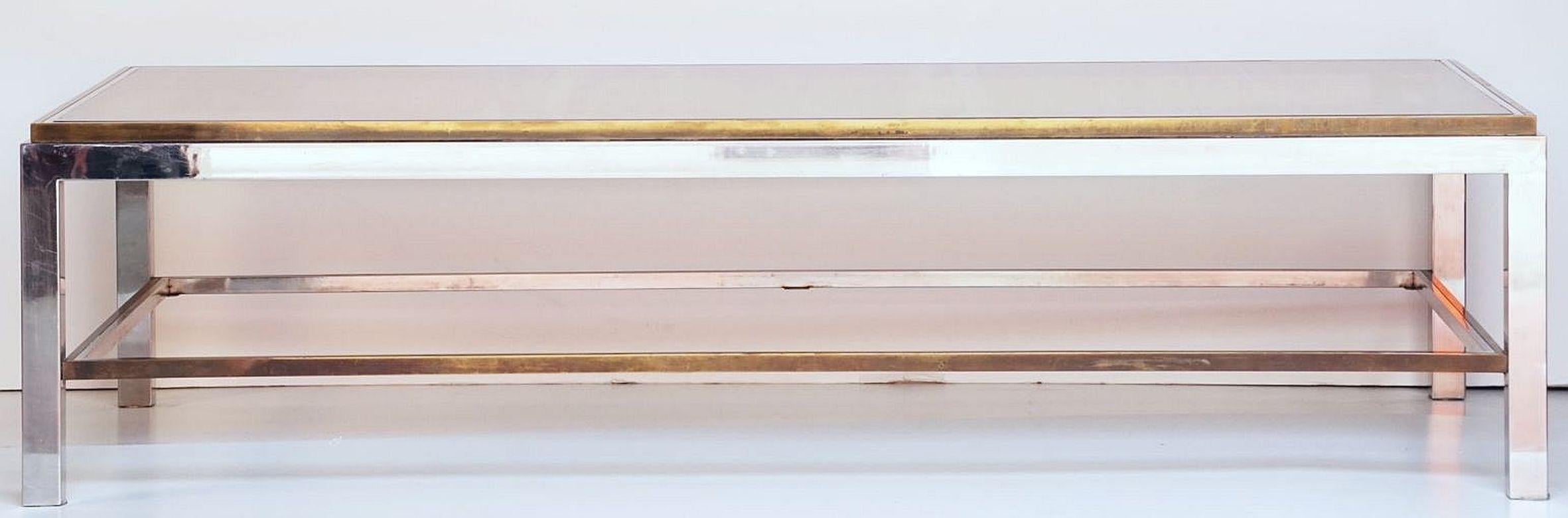 Large Italian Modernist Low Cocktail or Coffee Table of Chrome and Brass  For Sale 9