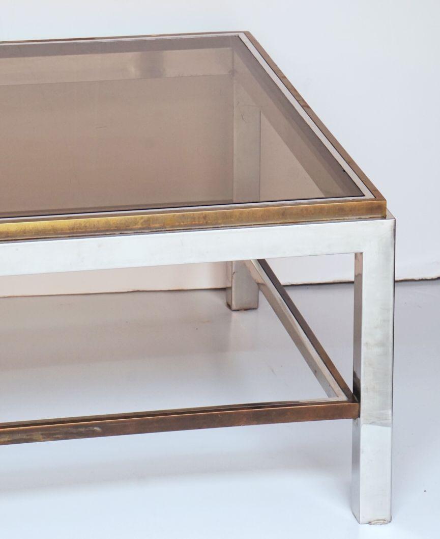 Large Italian Modernist Low Cocktail or Coffee Table of Chrome and Brass  For Sale 10