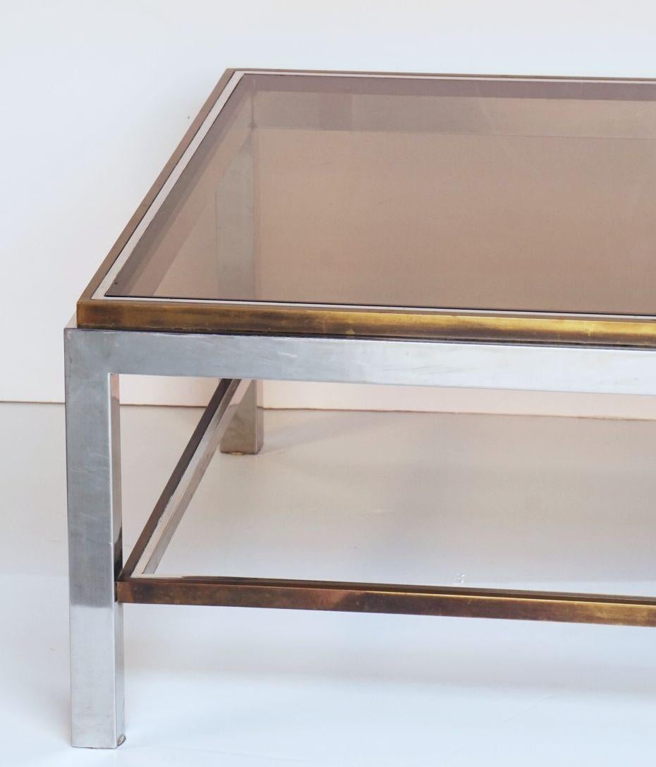 Large Italian Modernist Low Cocktail or Coffee Table of Chrome and Brass  For Sale 11