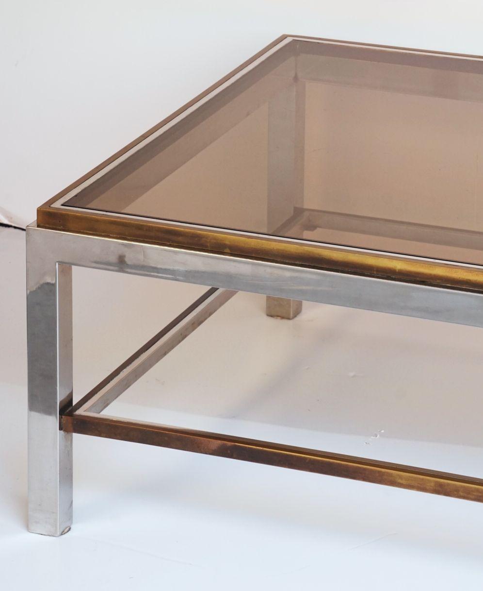 Large Italian Modernist Low Cocktail or Coffee Table of Chrome and Brass  In Good Condition For Sale In Austin, TX