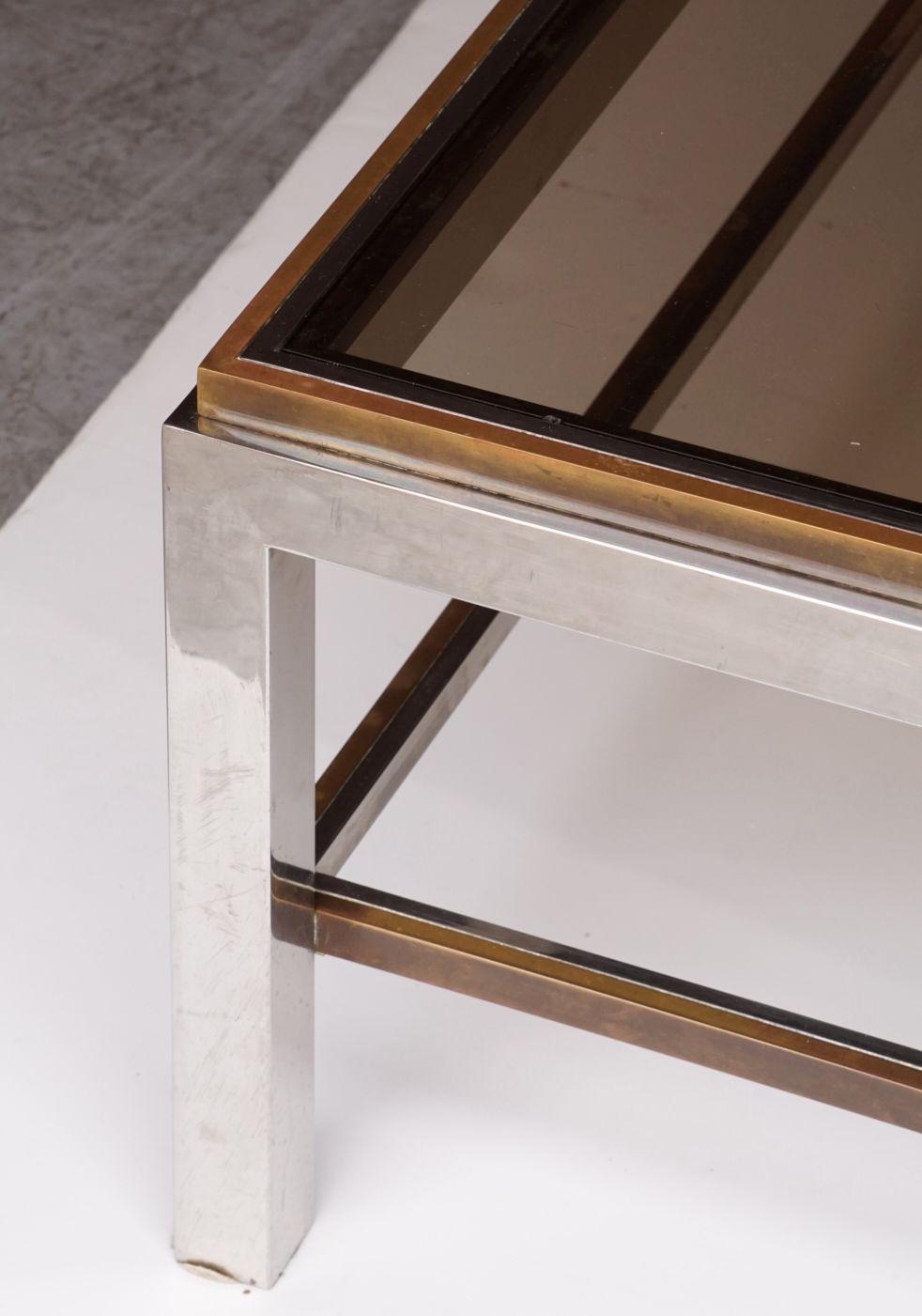 Large Italian Modernist Low Cocktail or Coffee Table of Chrome and Brass  For Sale 1