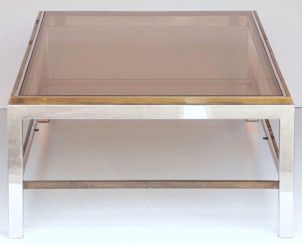 Large Italian Modernist Low Cocktail or Coffee Table of Chrome and Brass  For Sale 3