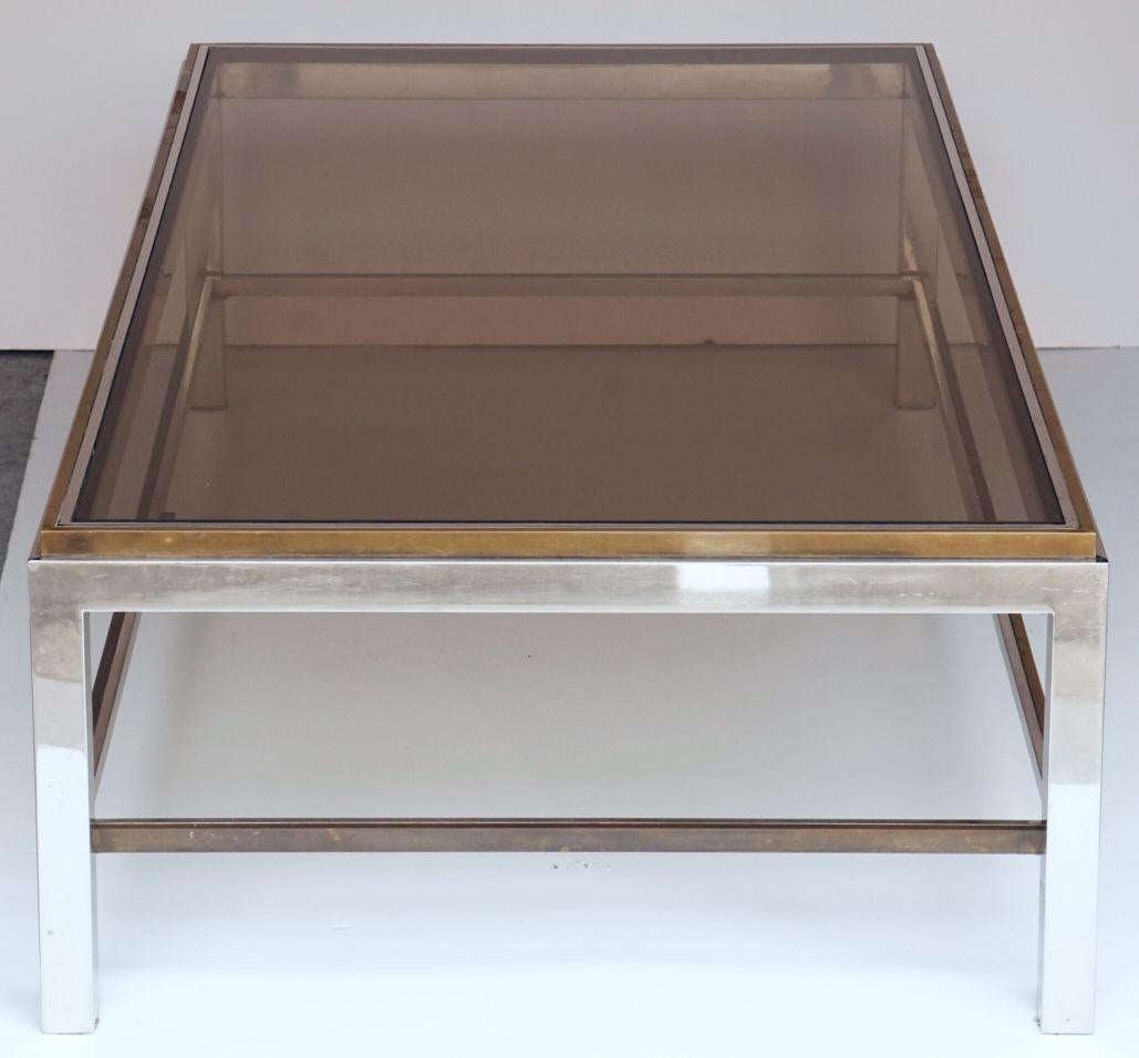 Large Italian Modernist Low Cocktail or Coffee Table of Chrome and Brass  For Sale 4