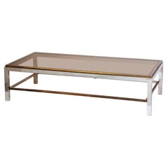 Large Italian Modernist Low Cocktail or Coffee Table of Chrome and Brass Large Italian Modernist Low Cocktail or Coffee Table of Chrome and Brass
