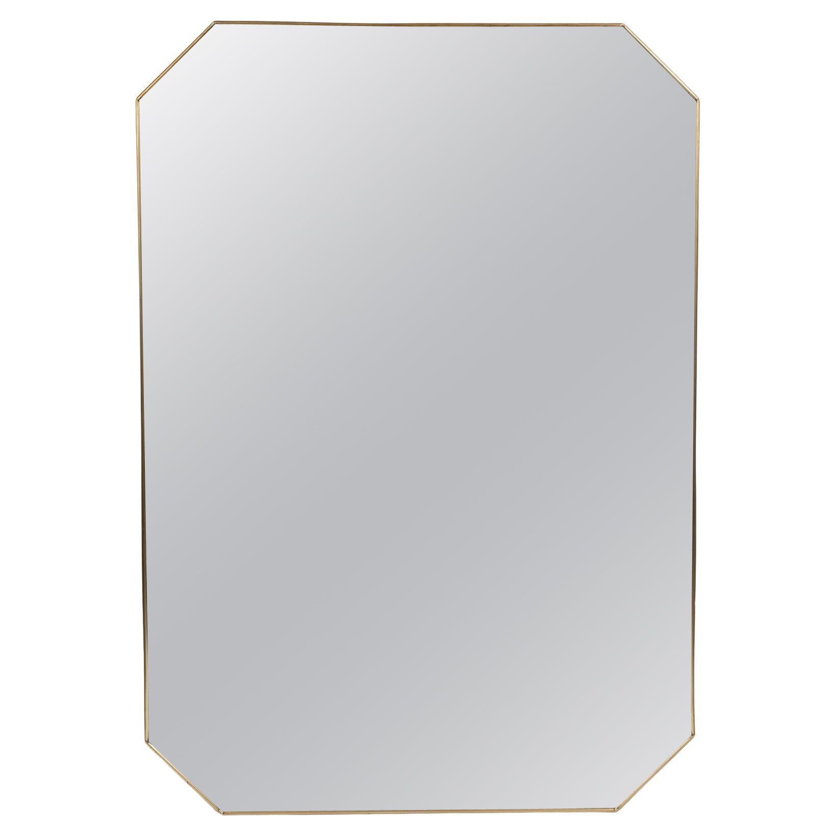 Grand miroir mural octogonal italien moderniste en laiton, 1950ca