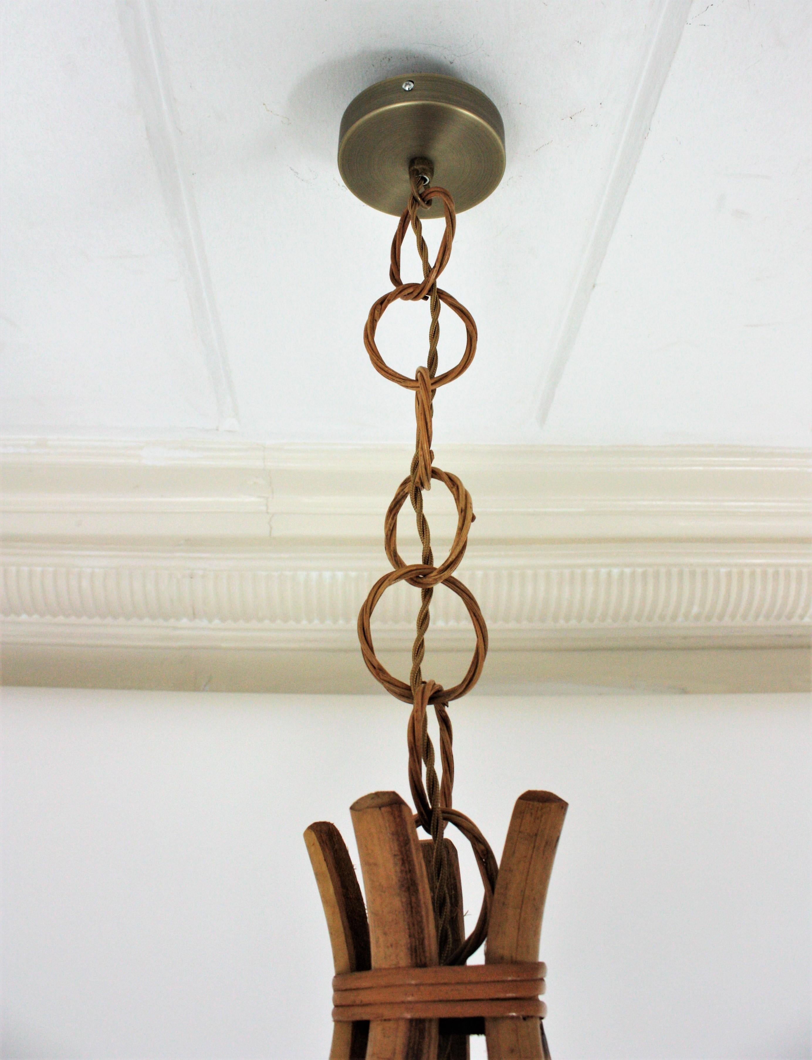 Large Italian Modernist Wicker Bamboo Bell Pendant Chandelier, 1960s For Sale 9