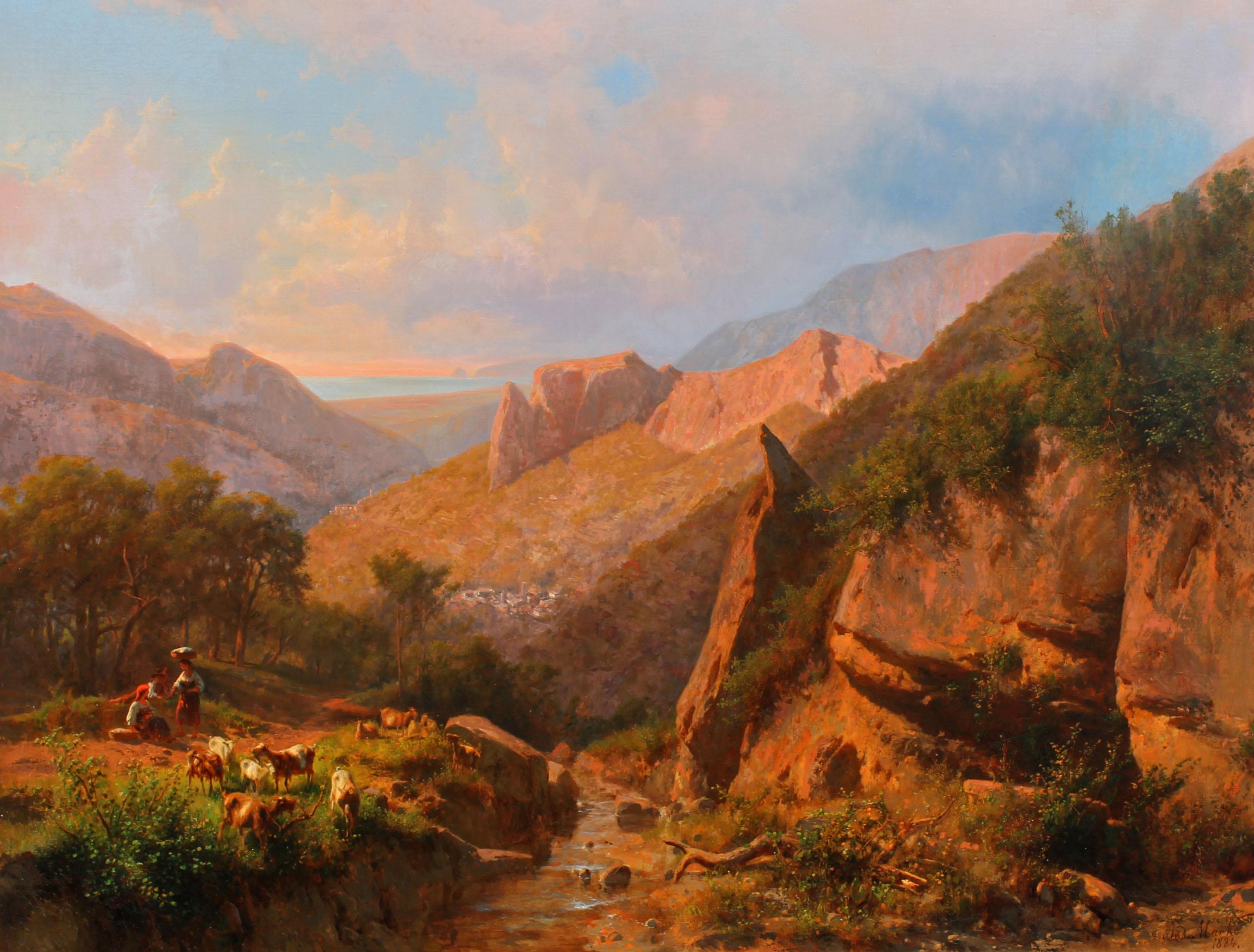 A monumental Italian landscape oil painting.  