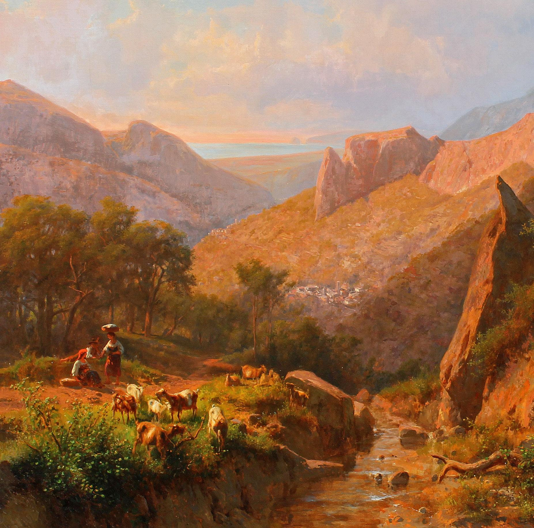 Hand-Painted Large Italian  Mountain Landscape Painting by Andreas Marko 19th Century For Sale