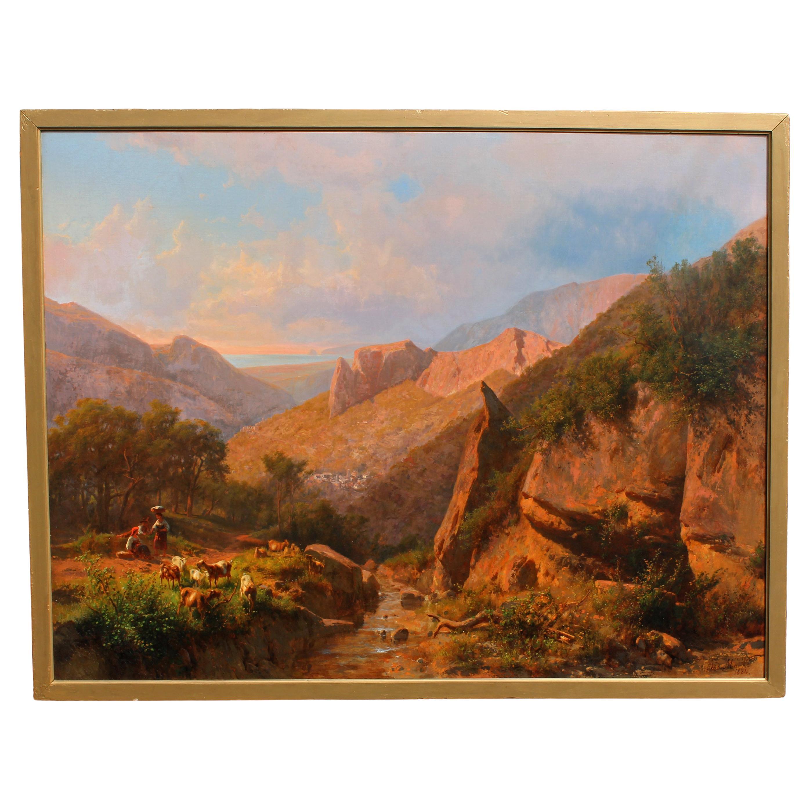 Large Italian  Mountain Landscape Painting by Andreas Marko 19th Century
