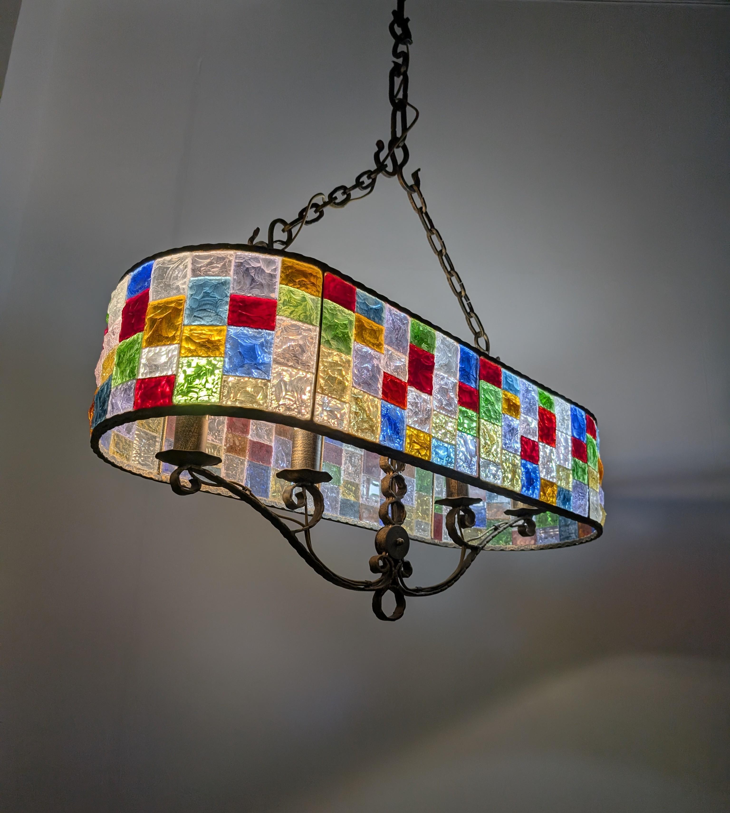 Large Italian Multi-Colored Hammered Crystal and Wrought Iron Chandelier For Sale 5