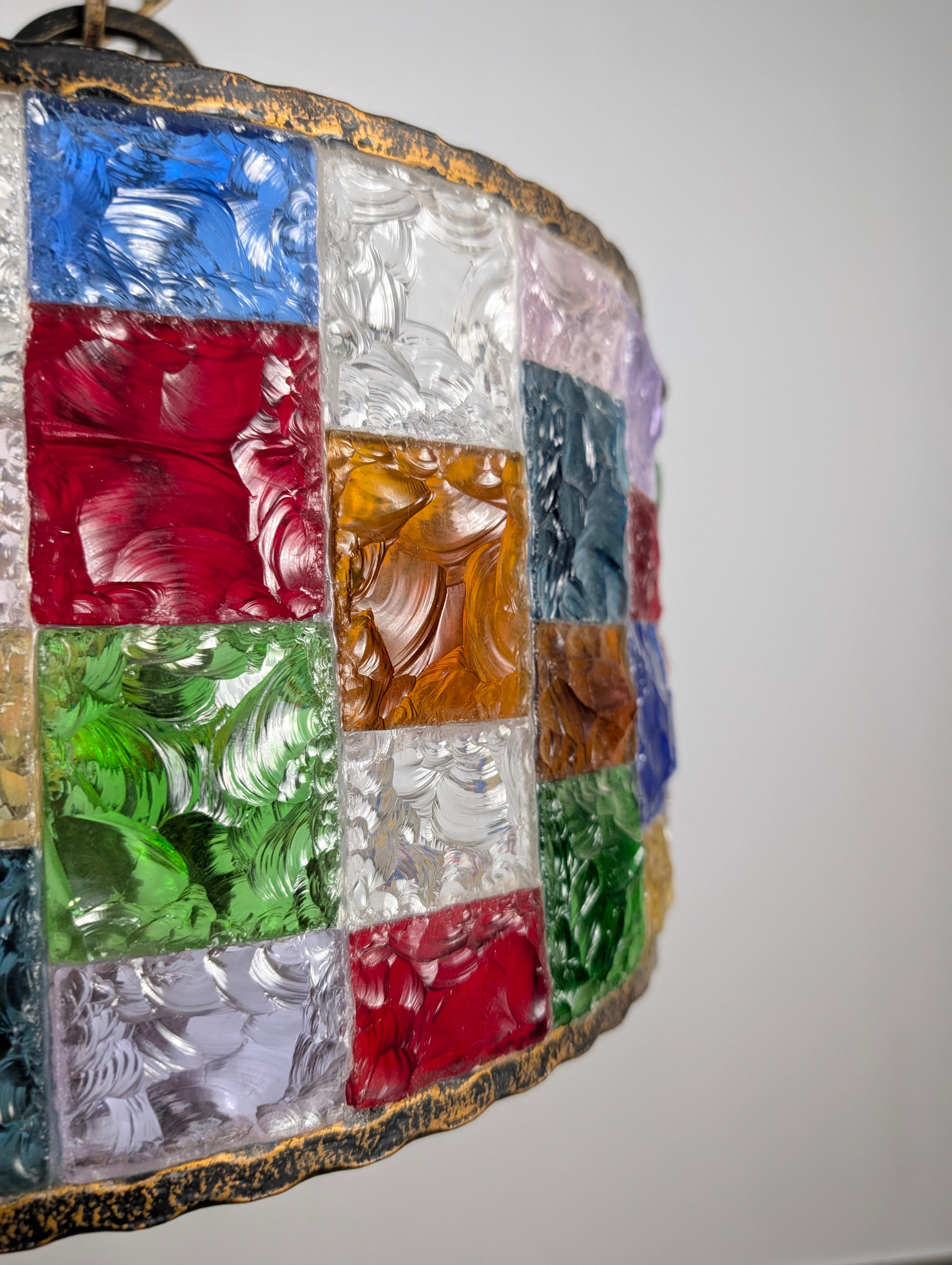 Large Italian Multi-Colored Hammered Crystal and Wrought Iron Chandelier For Sale 6