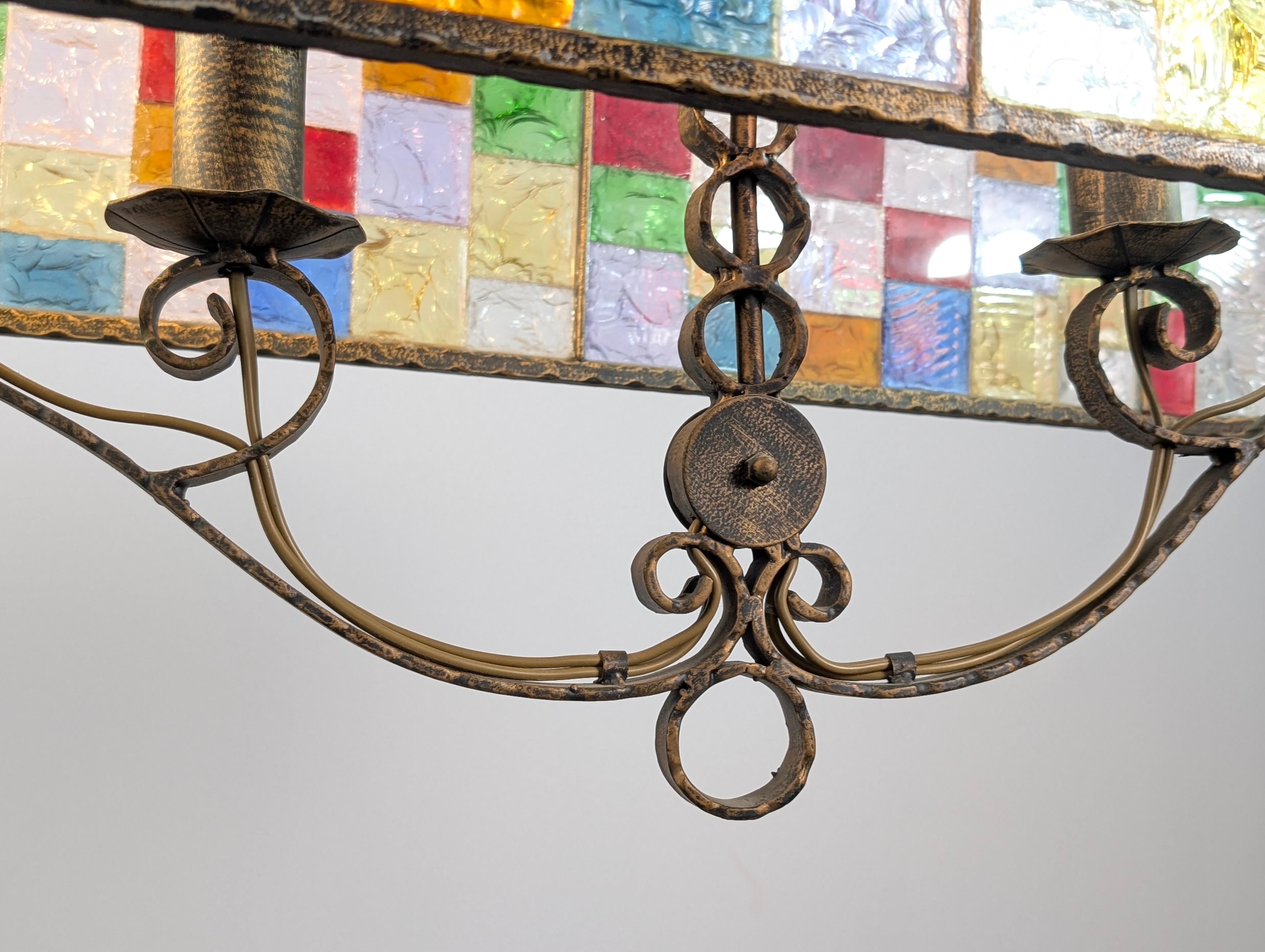 Large Italian Multi-Colored Hammered Crystal and Wrought Iron Chandelier For Sale 9