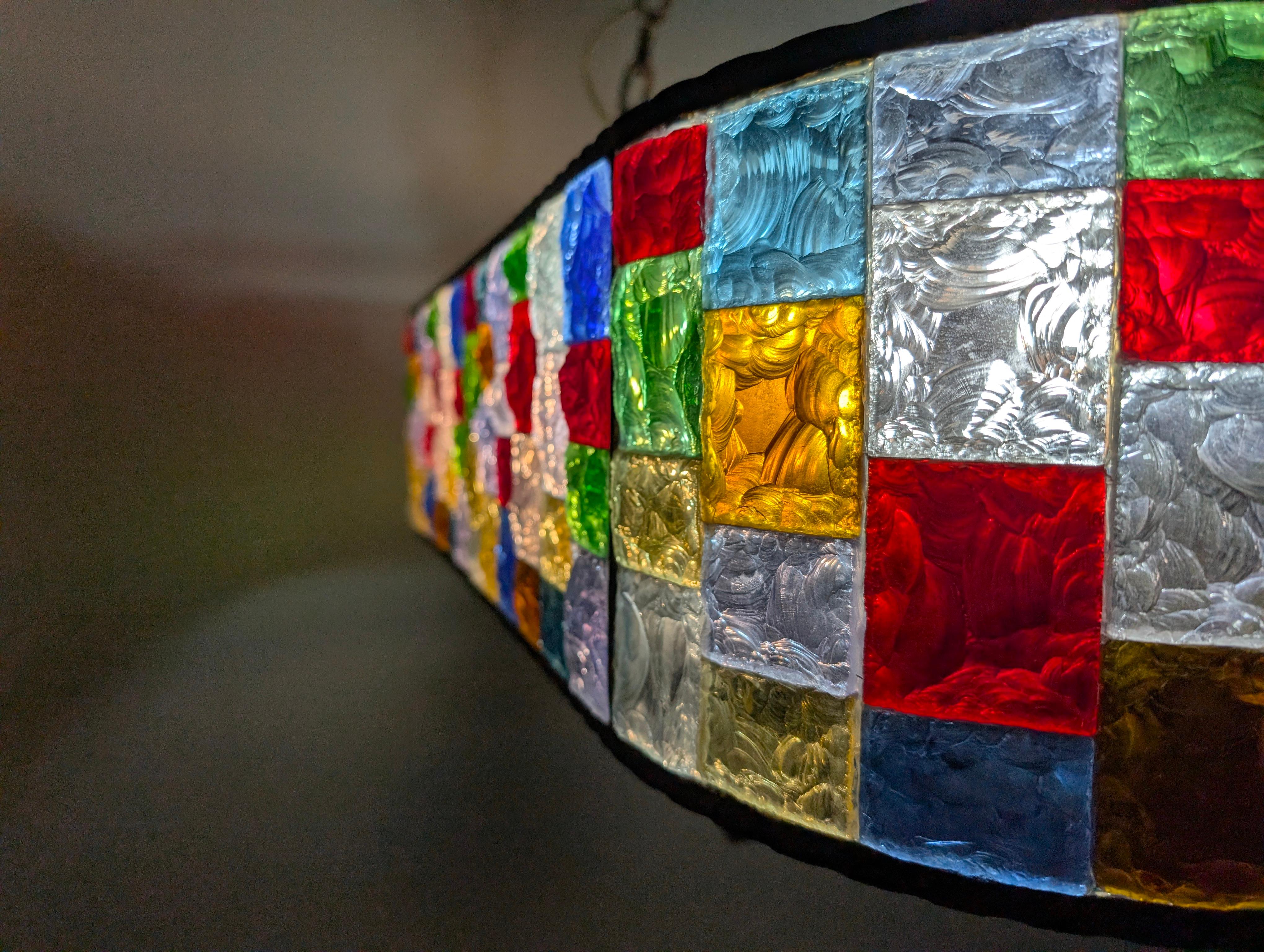 20th Century Large Italian Multi-Colored Hammered Crystal and Wrought Iron Chandelier For Sale
