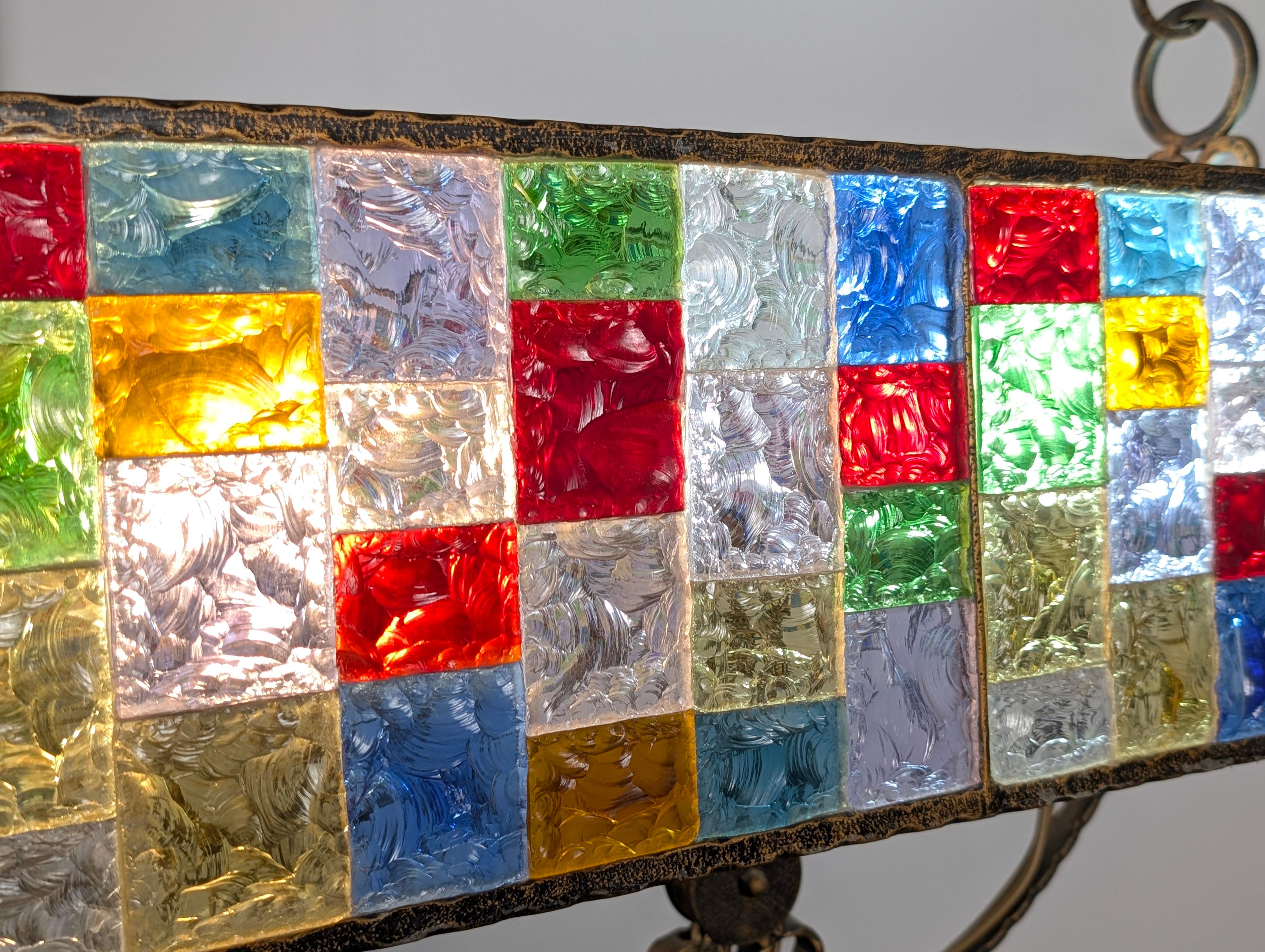 Large Italian Multi-Colored Hammered Crystal and Wrought Iron Chandelier For Sale 1