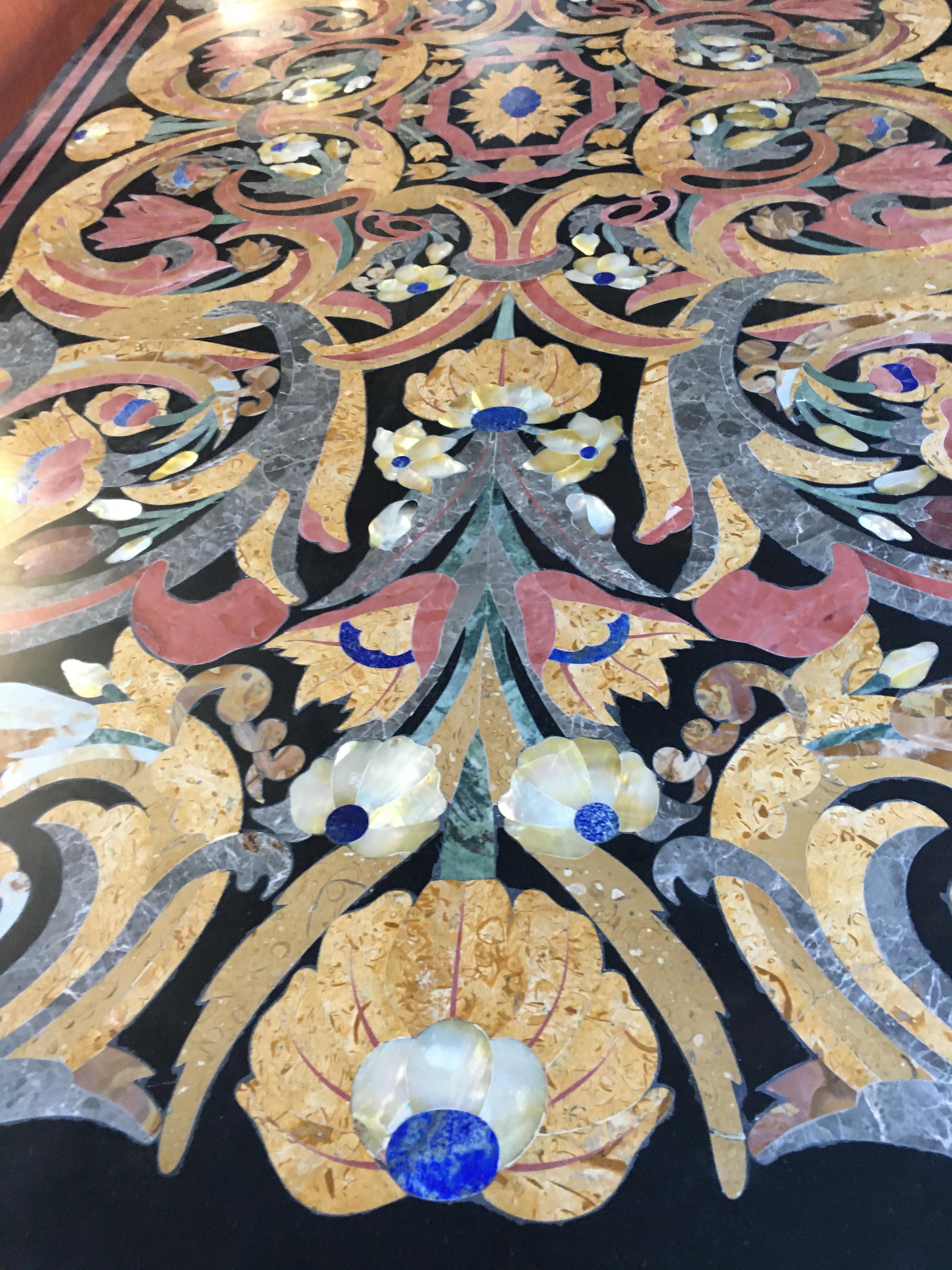 Large Italian Multicolored Inlaid Marble Table on Iron Base In Excellent Condition For Sale In West Hollywood, CA