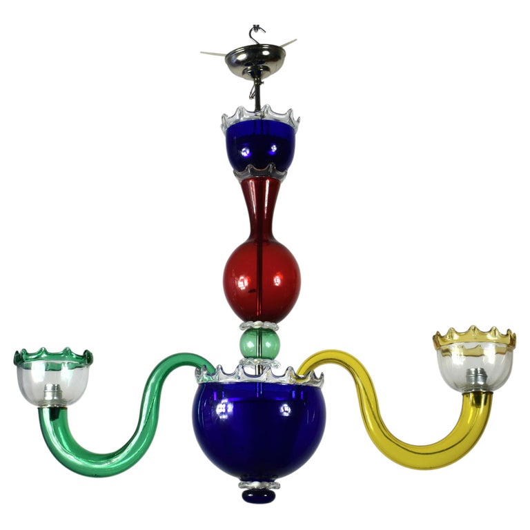 Large Italian multicolored Murano glass chandelier