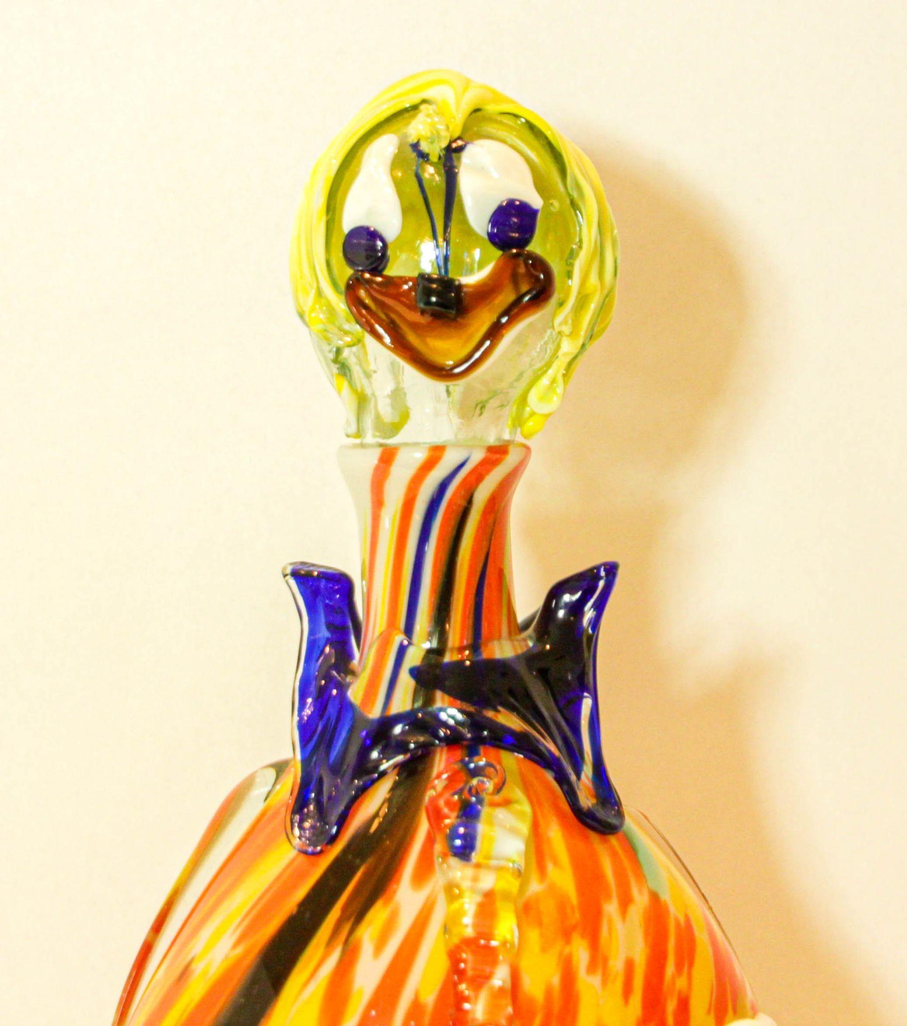 Post-Modern Large Italian Murano Art Glass Clown Decanter Bottle 1960s For Sale