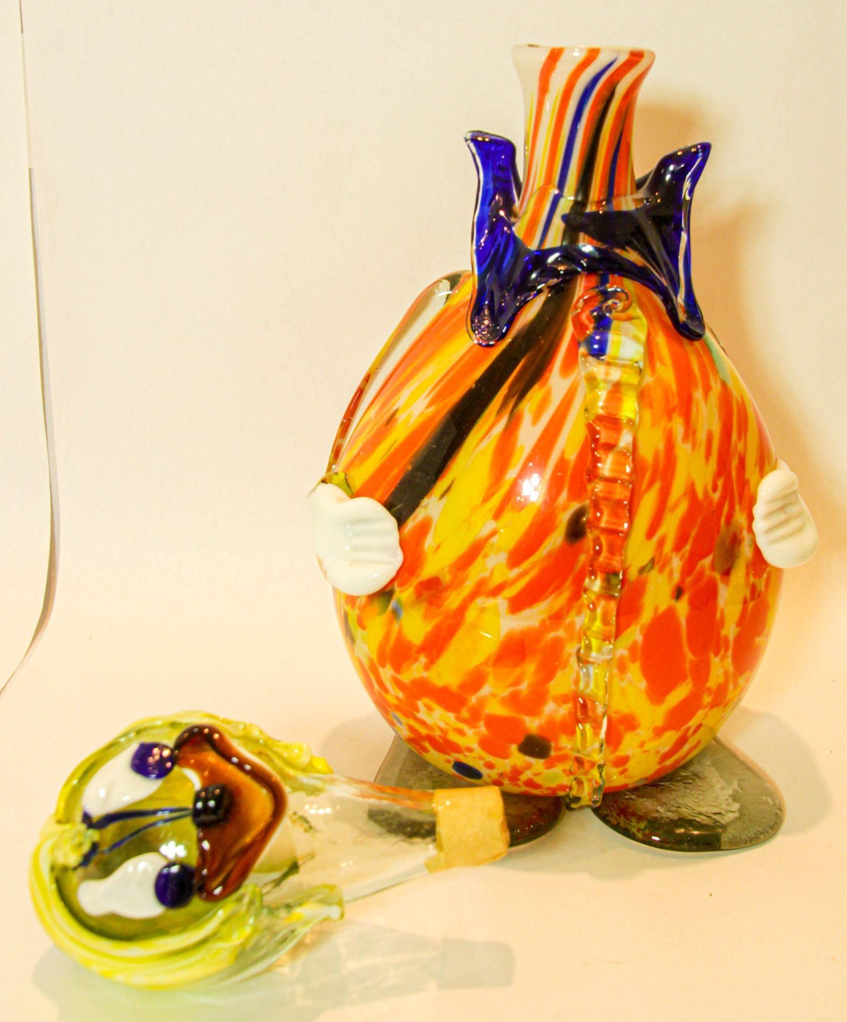 Large Italian Murano Art Glass Clown Decanter Bottle 1960s In Good Condition For Sale In North Hollywood, CA