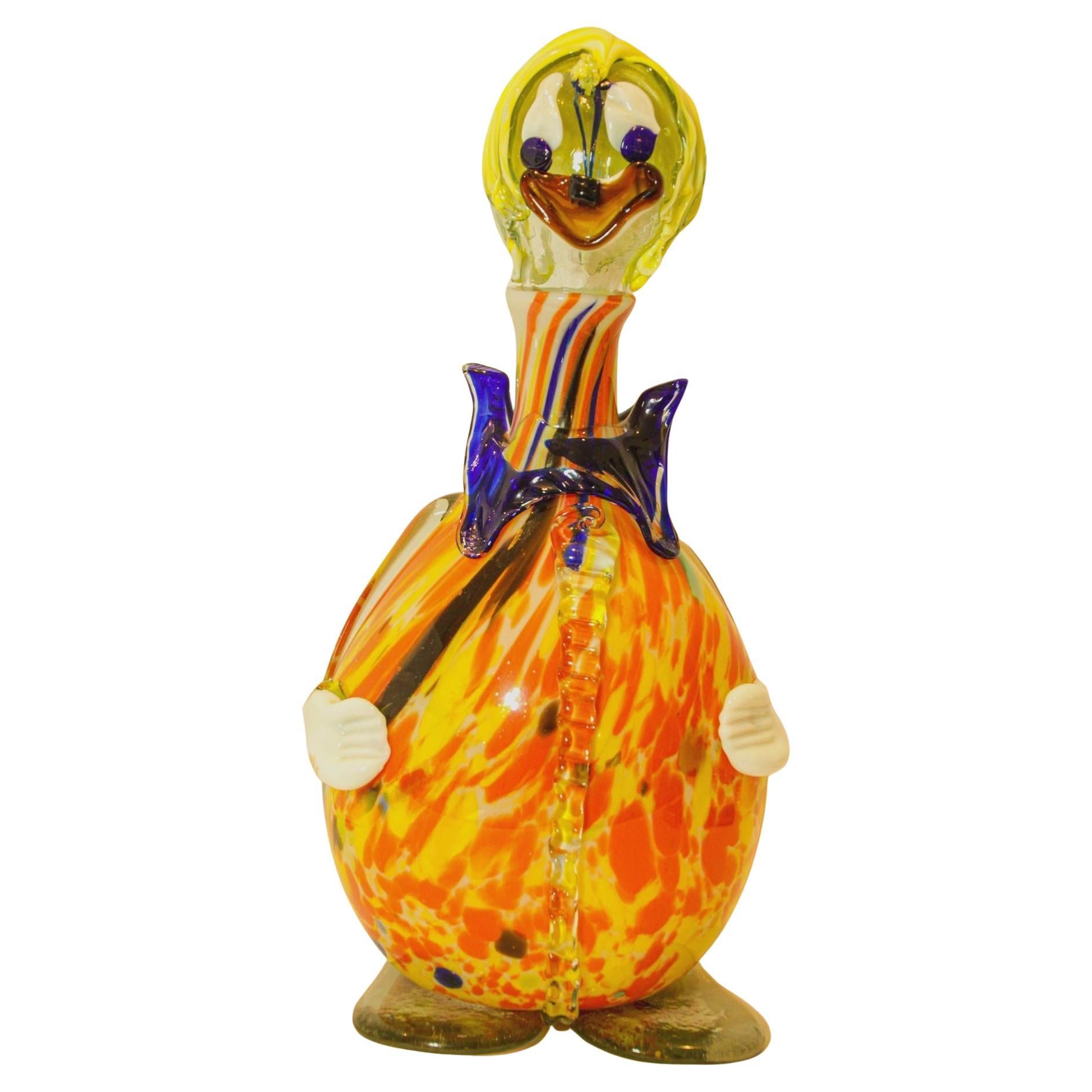 Grande carafe à décanter clown italienne en verre d'art de Murano des années 1960