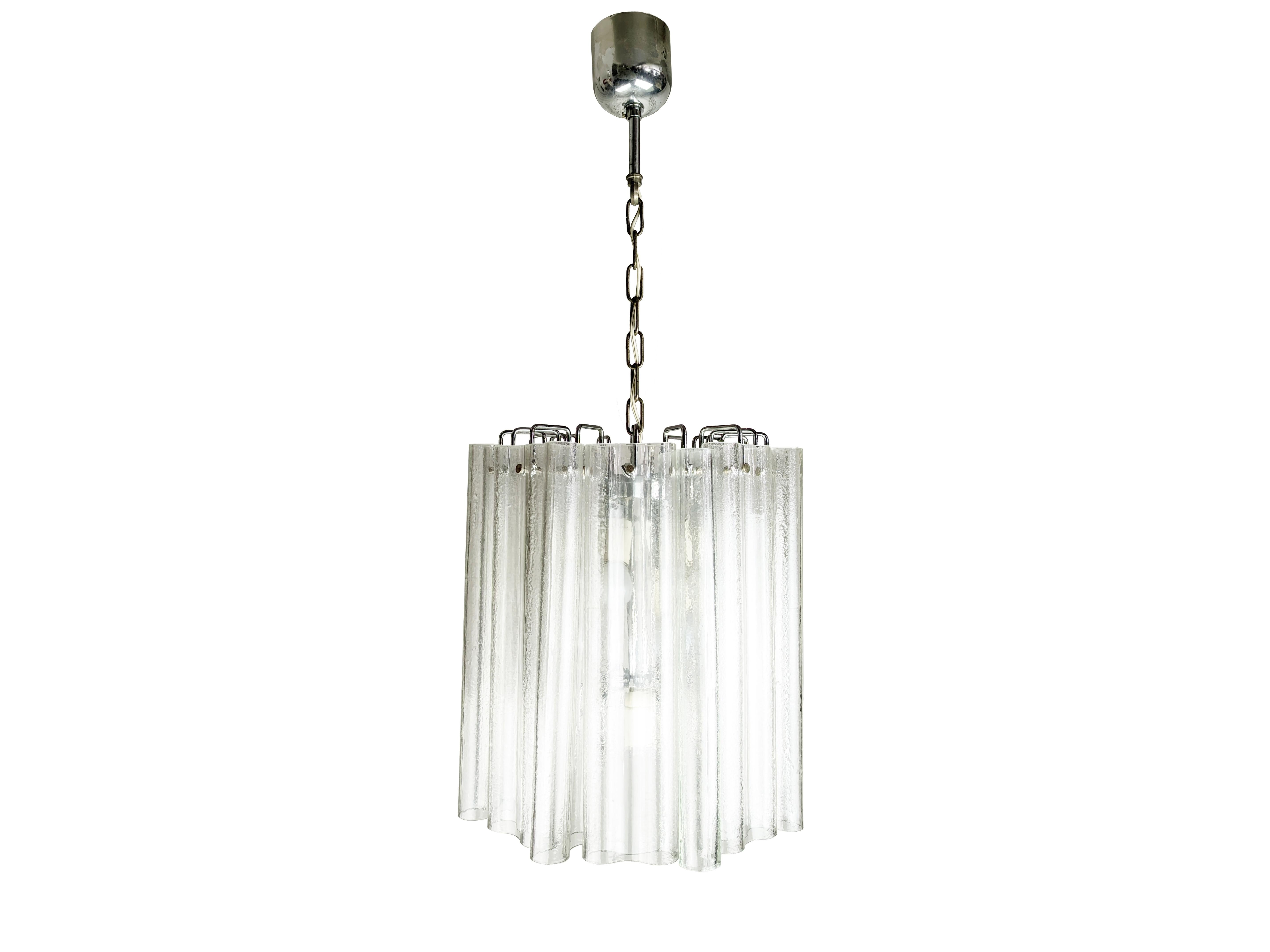 Large Italian Murano Clear glass & chrome plated metal 1970s chandelier For Sale 3