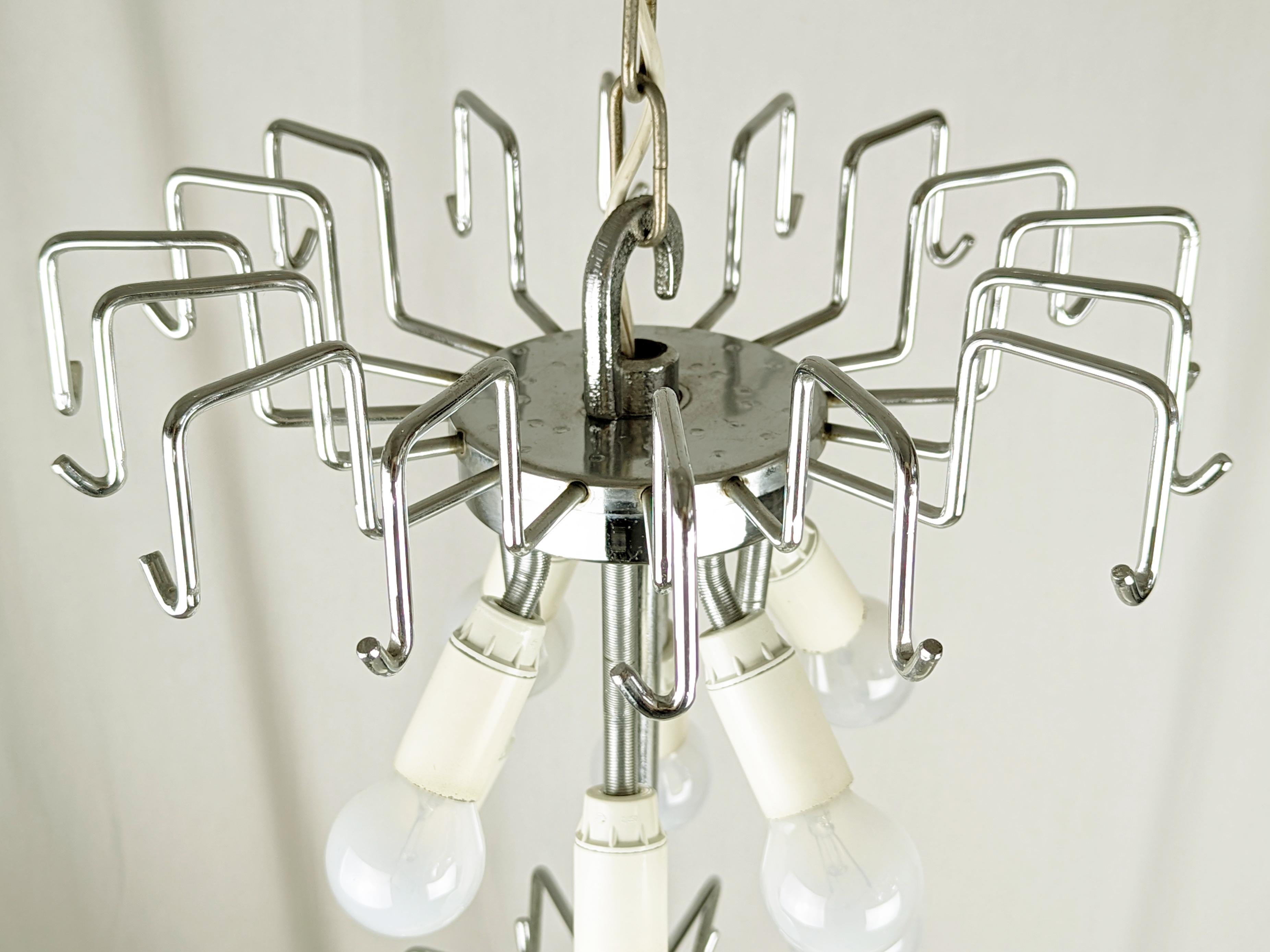 Large Italian Murano Clear glass & chrome plated metal 1970s chandelier For Sale 6